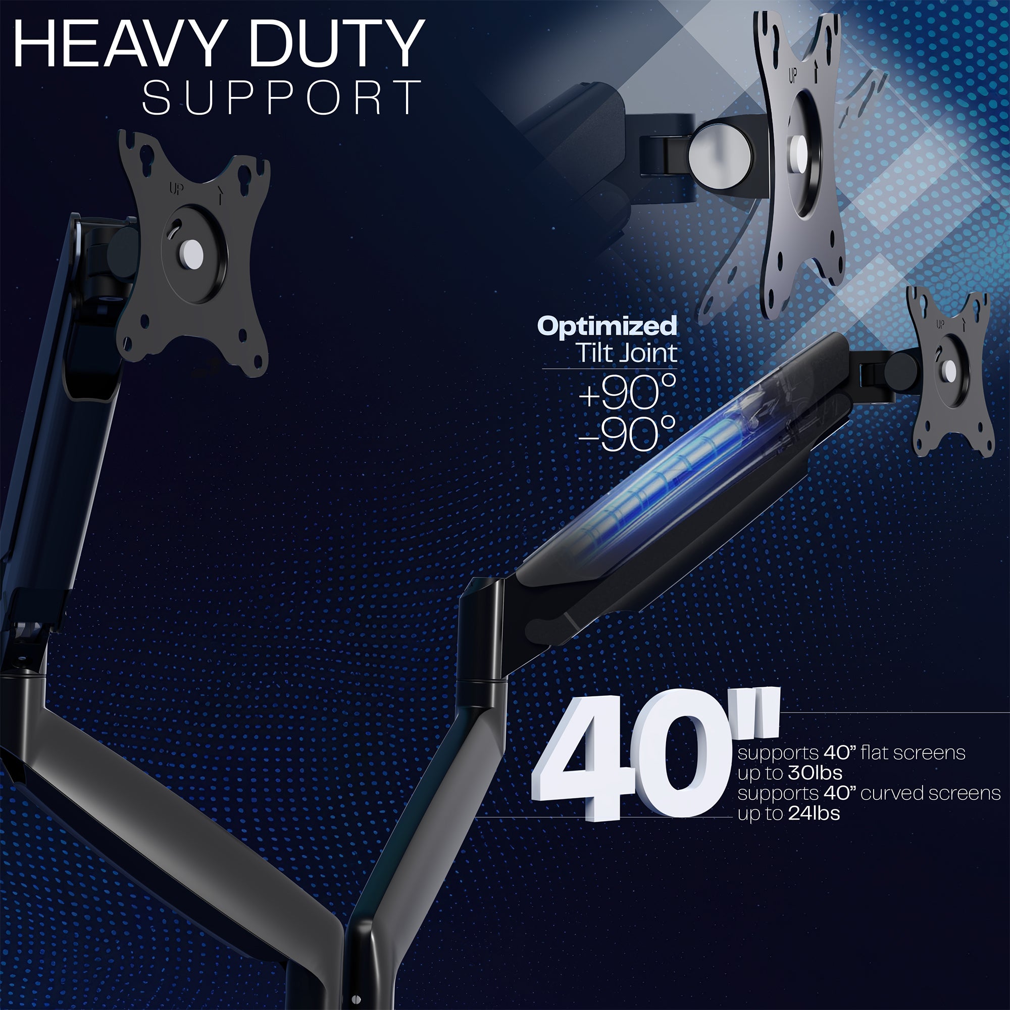 Pneumatic Arm Dual Ultrawide Monitor Desk Mount - Up to 40" Screens