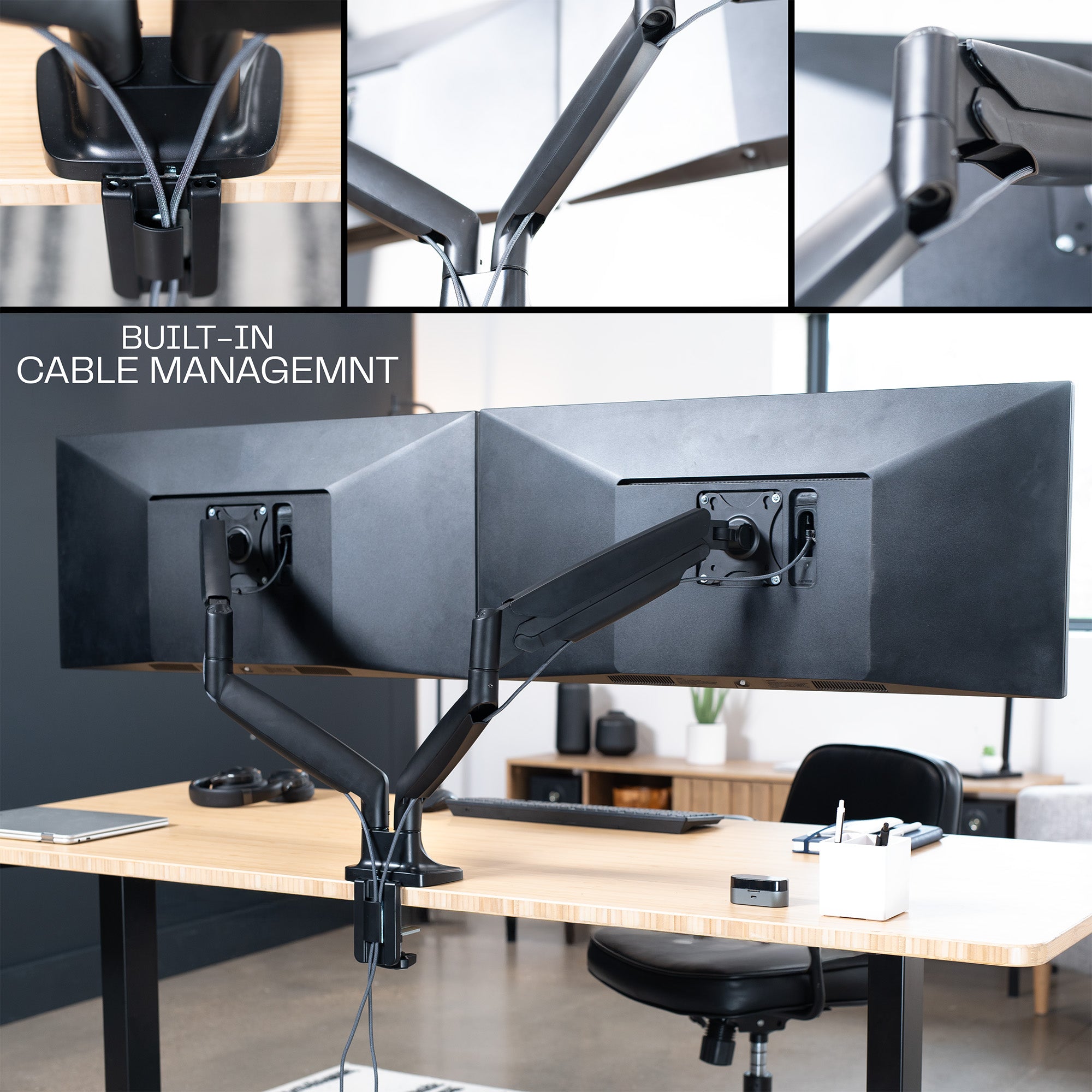 Pneumatic Arm Dual Ultrawide Monitor Desk Mount - Up to 40" Screens
