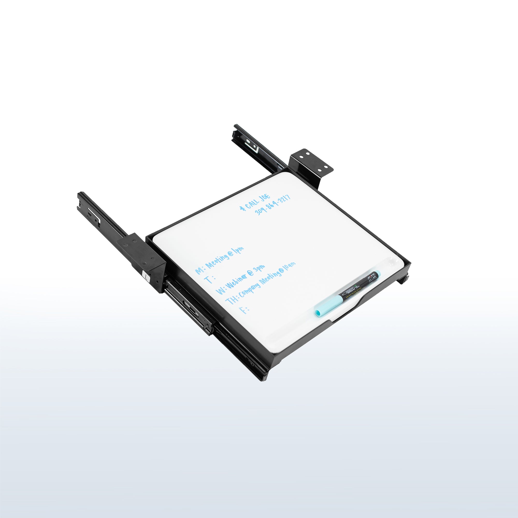 Reduce your desktop clutter and discreetly store important notes with this pull-out dry erase board.