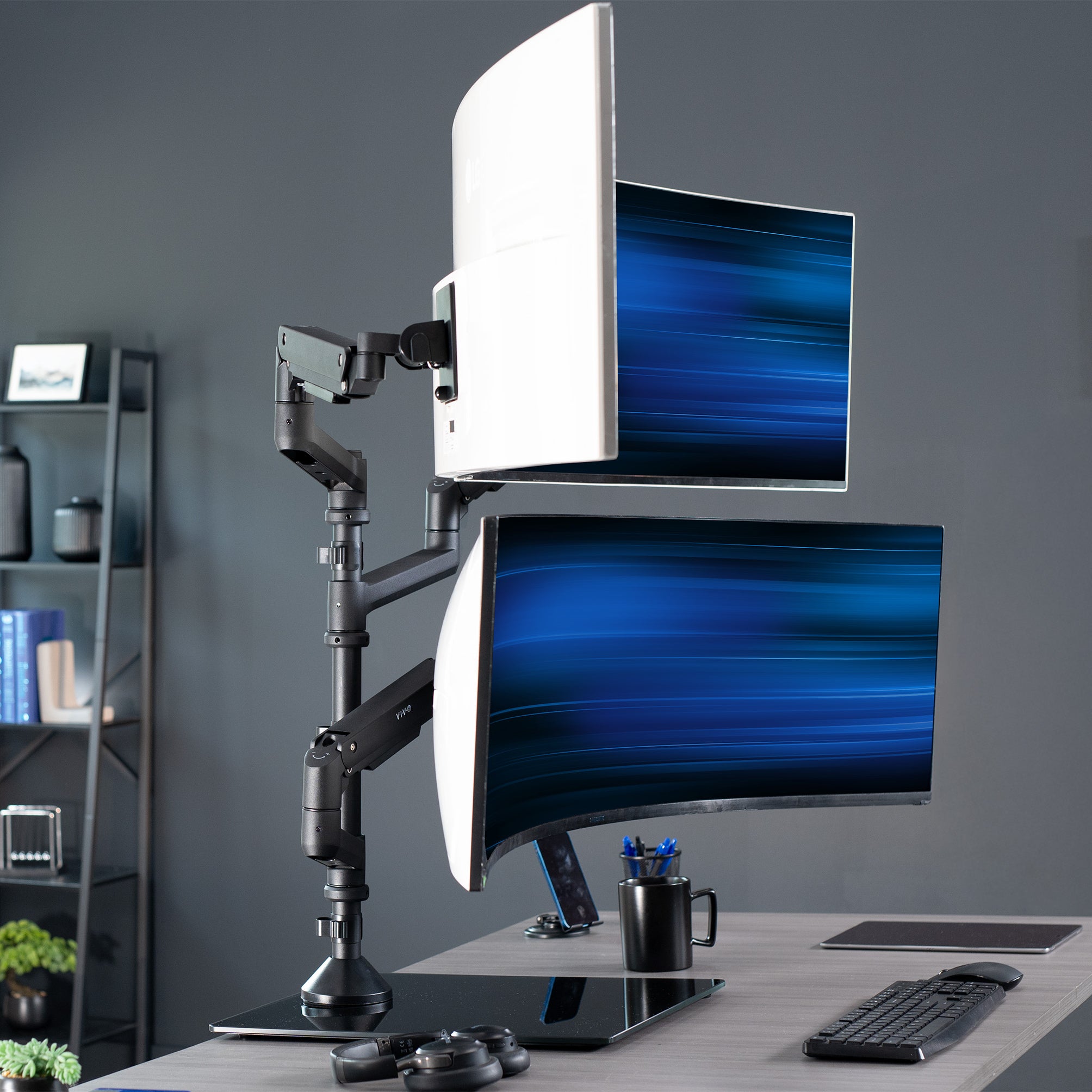 Pneumatic Arm Triple Ultrawide Monitor Extra Tall Desk Stand - Up to 49" Screens