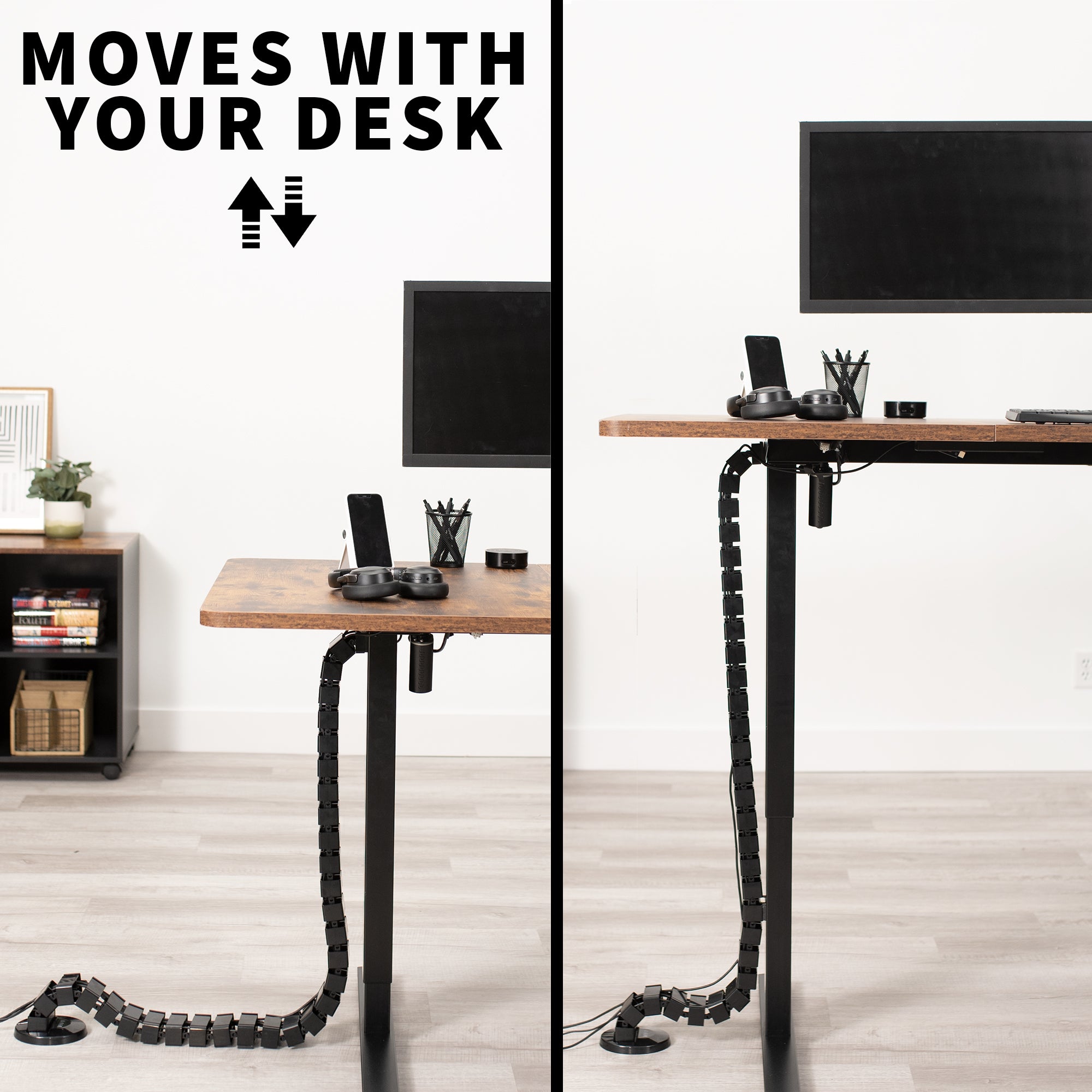 This flexible cable strip provides modern and attractive desk-to-floor cable management for your work area, perfect for height adjustable and standard desks alike.