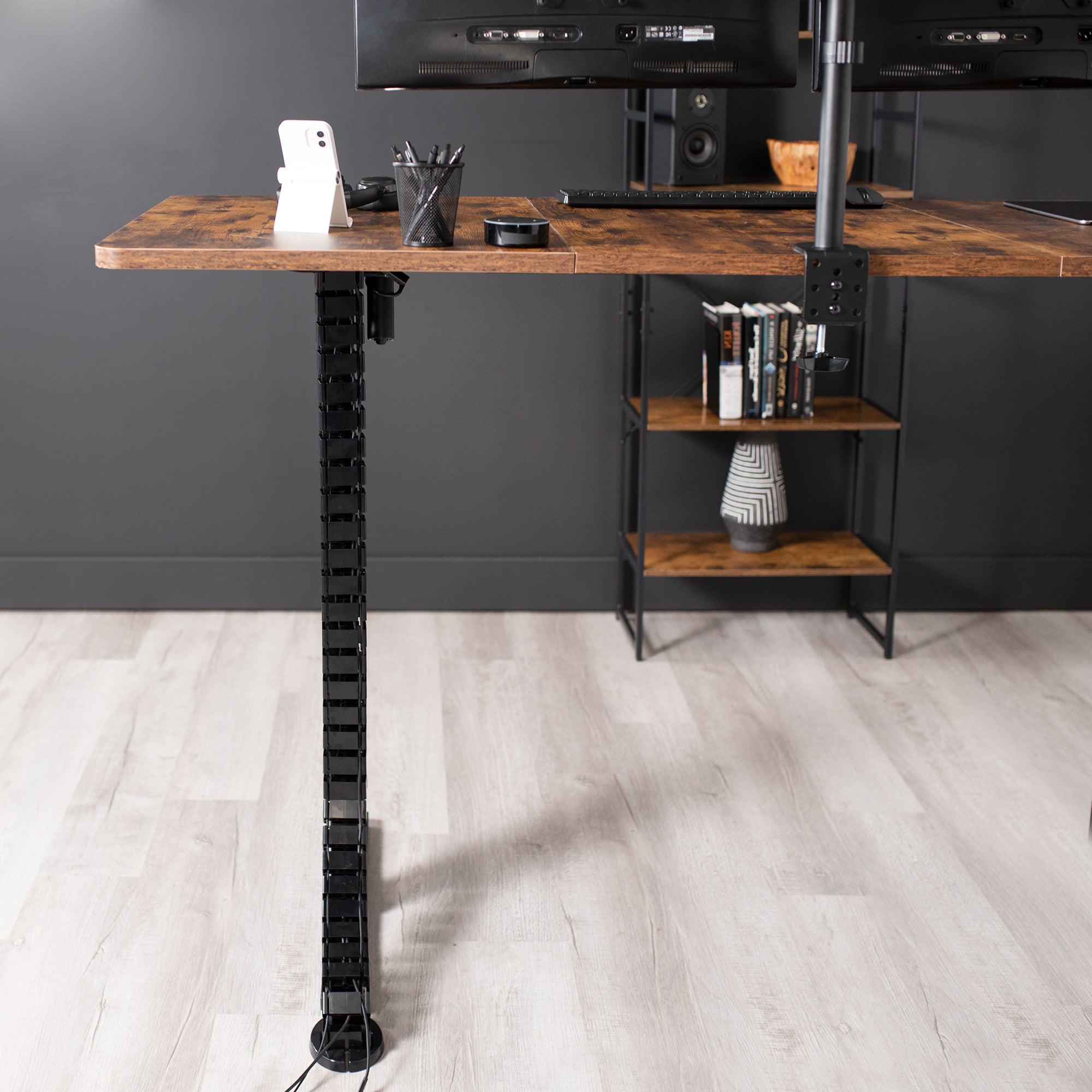 This flexible cable strip provides modern and attractive desk-to-floor cable management for your work area, perfect for height adjustable and standard desks alike.
