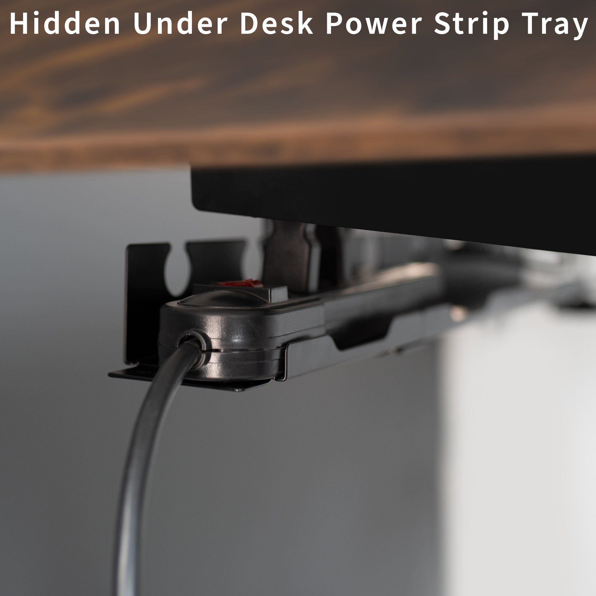 Steel 19 inch Clamp-on Modular Power Strip Tray System for Desk, No Drill Cable Management Workspace Organizer, Clean Cord Routing, Open Design for Ventilation