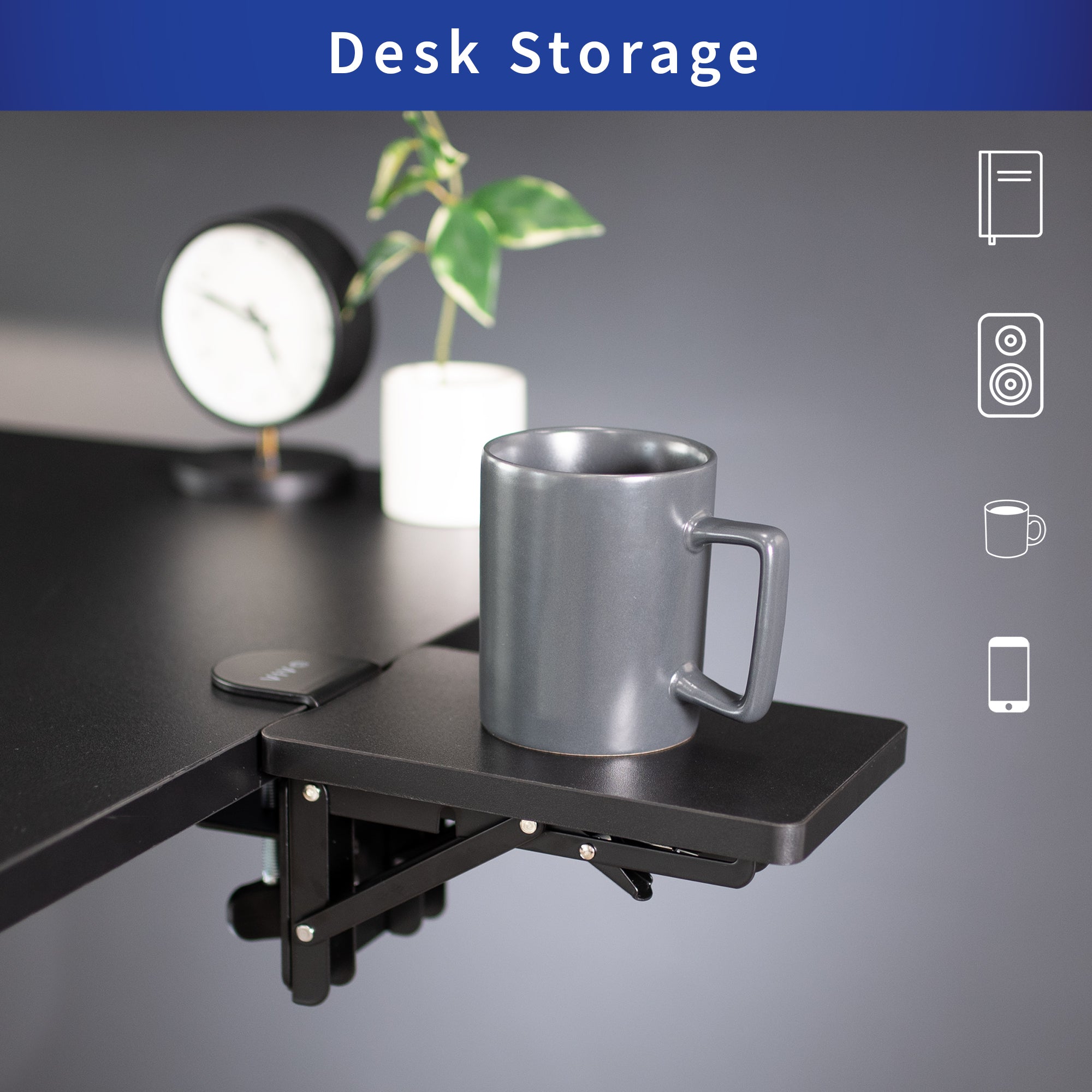 Clamp-on 6 x 9 inch (11 Including Clamps) Desk Extender, Wrist Support, Armrest Tray, Table Mount for Sit Stand Desks