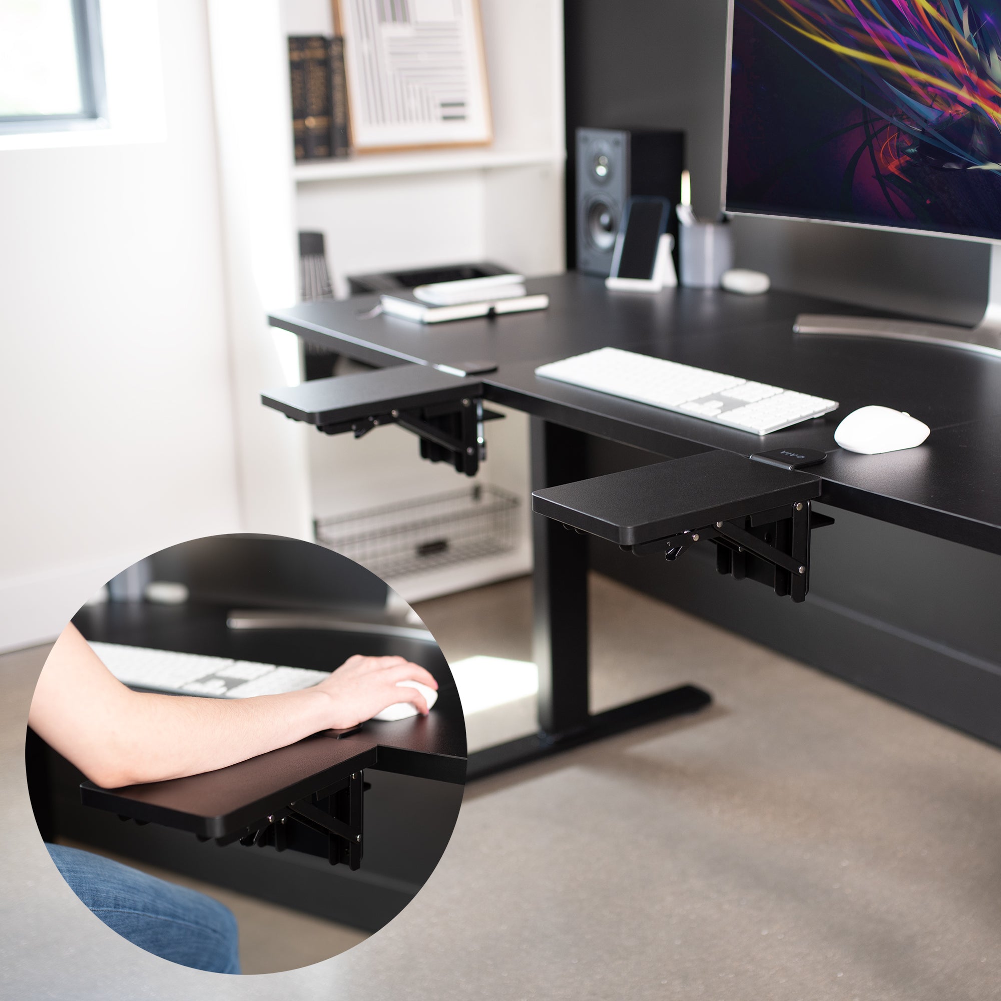 Clamp-on 6 x 9 inch (11 Including Clamps) Desk Extender, Wrist Support, Armrest Tray, Table Mount for Sit Stand Desks