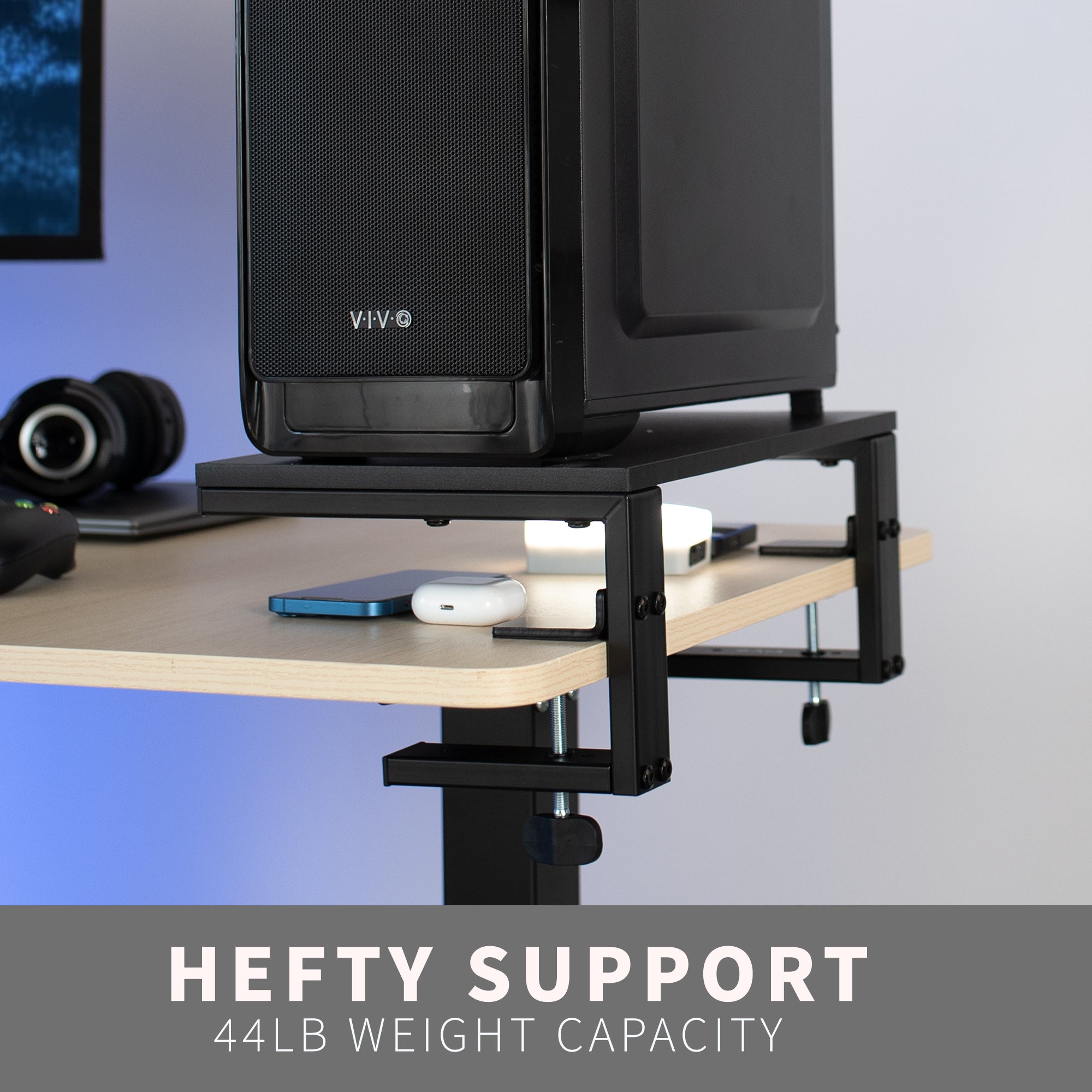 Sturdy steel construction securely supporting up to 44 lbs.