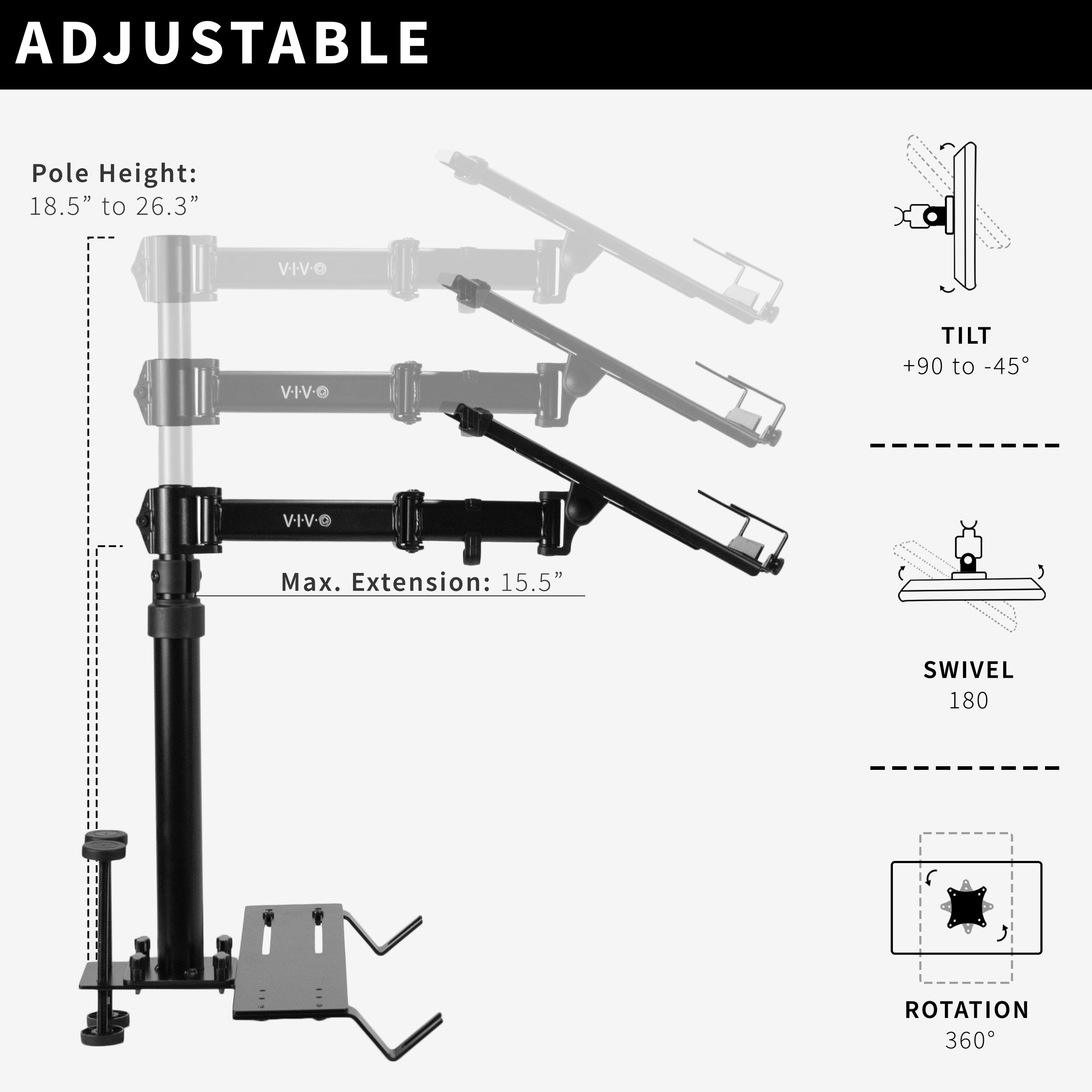 Perfect for on-the-go use, this car laptop stand anchors to the seat bolts on the passenger side chair, providing a secure and sturdy workstation.