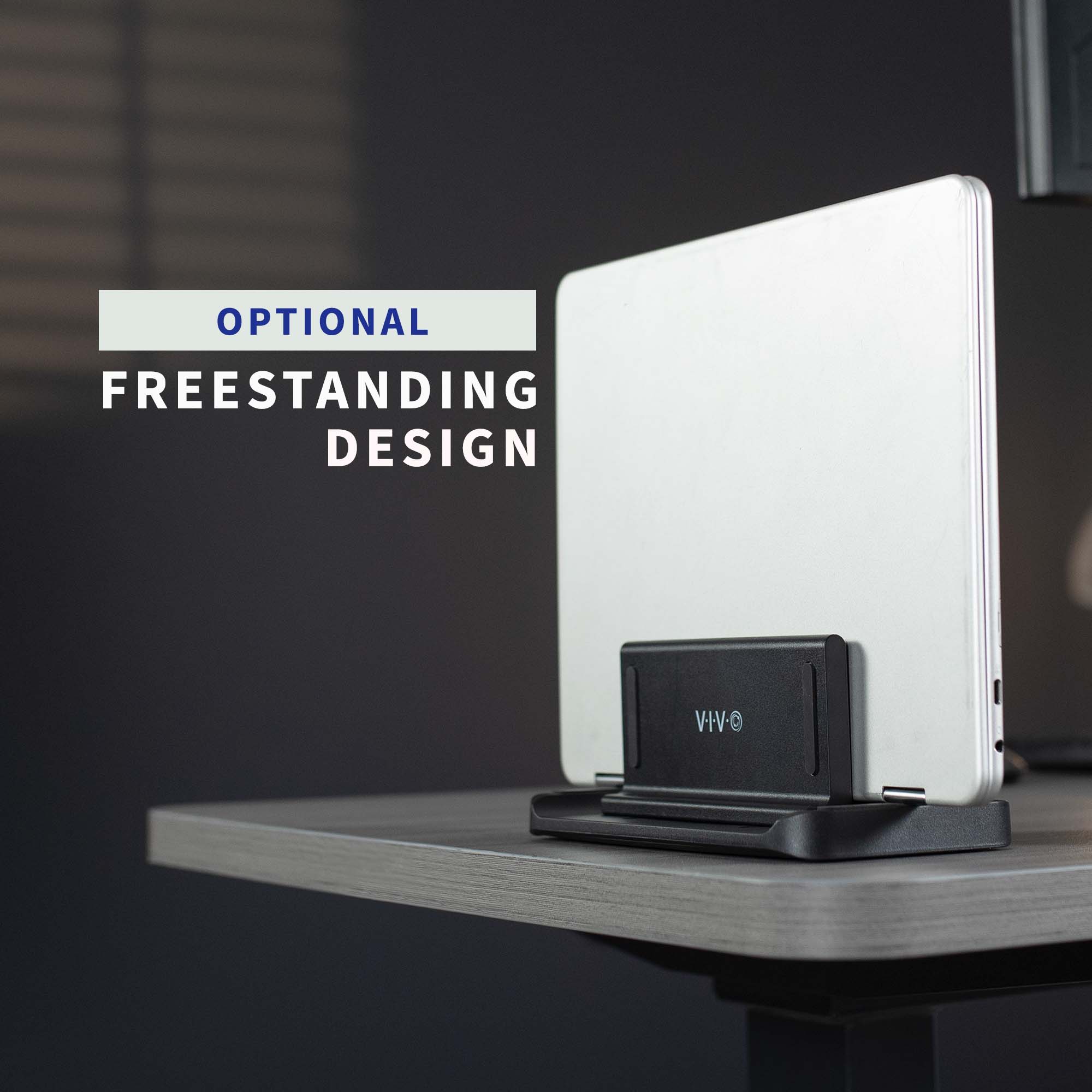 Multifunctional adjustable thin client mini PC mount can be installed on the back of a freestanding monitor, in between a monitor and VESA mount arm, or used as a freestanding holder on your desk.