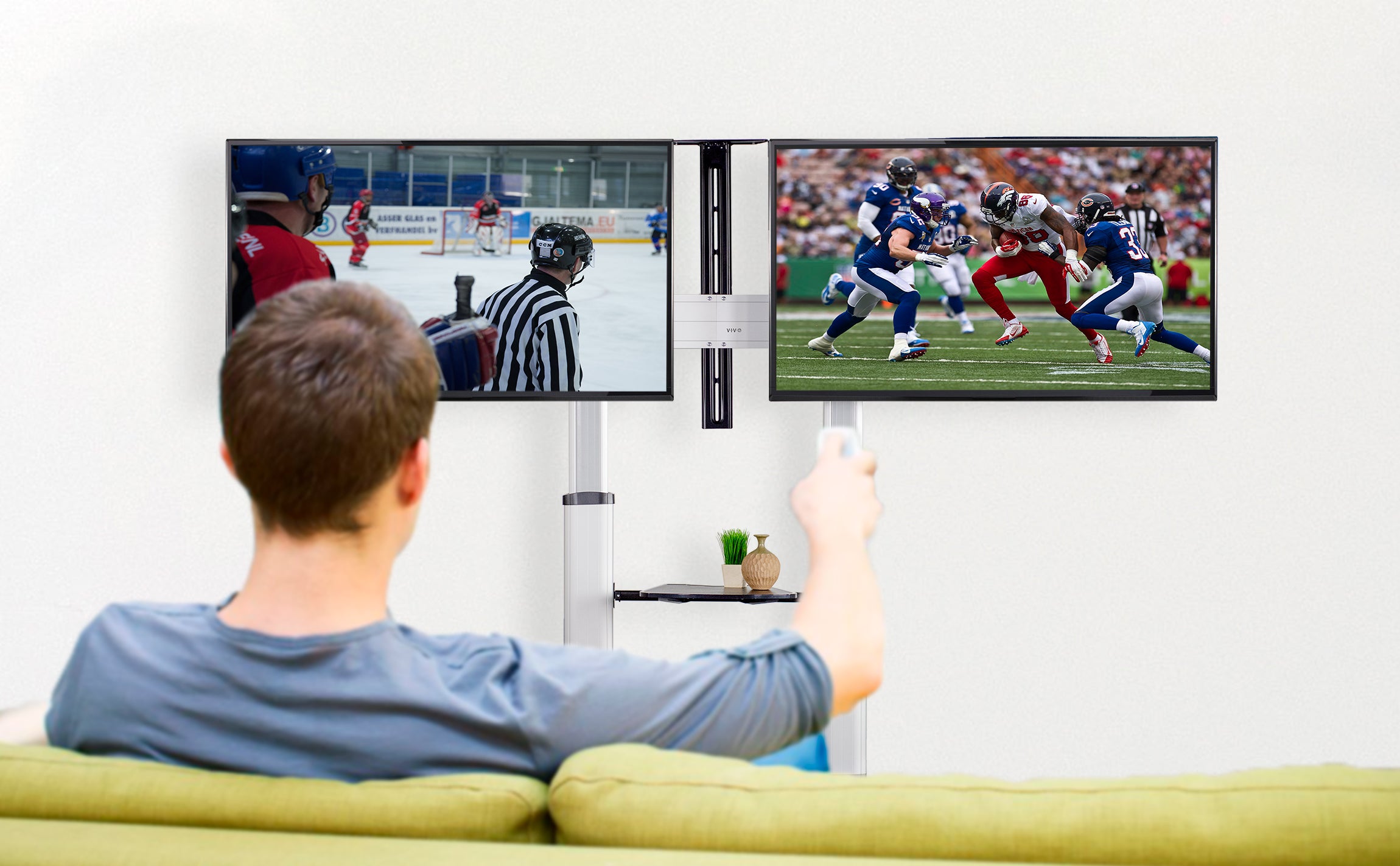 Create a split-screen game viewing space to watch different sports games at once in one place.
