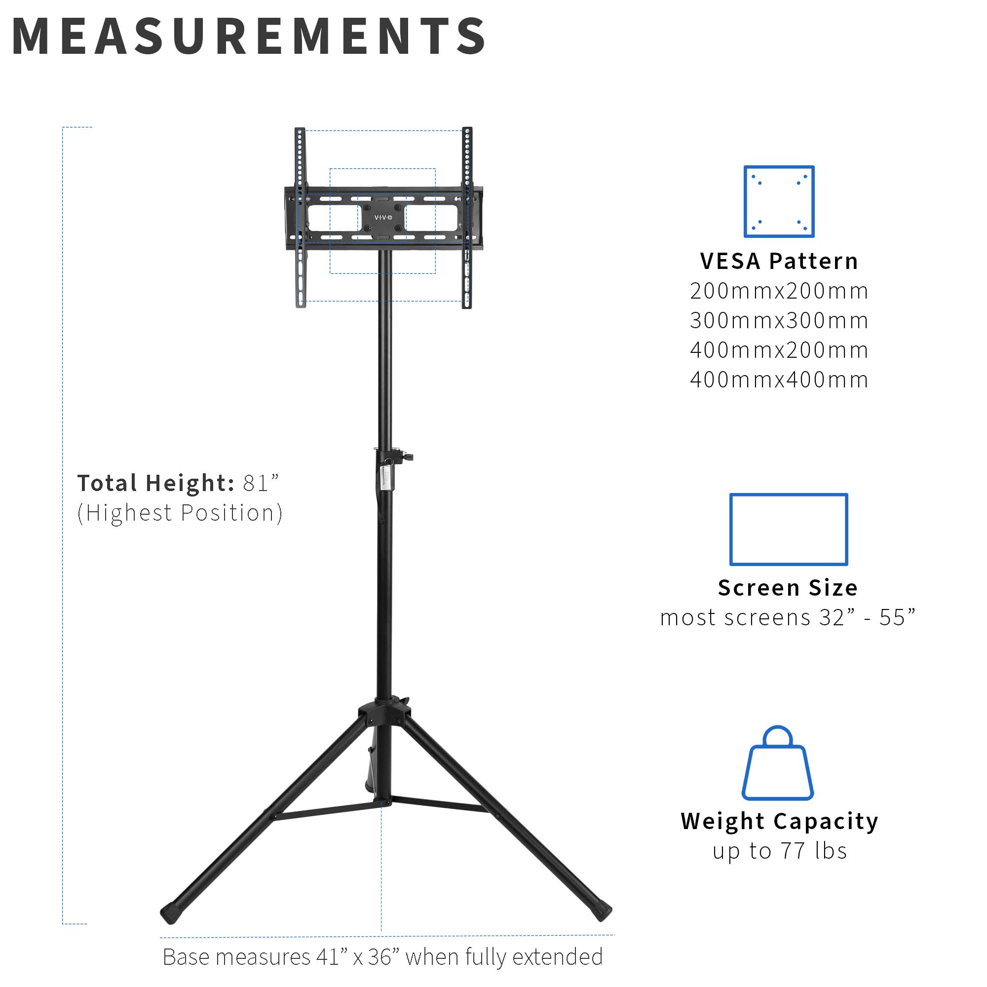 Lightweight TV stand that supports up to 55-inch screen TVs.