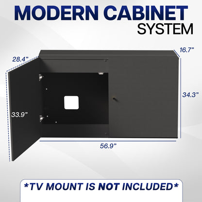 Measurements of a TV Lift Cabinet for 32" to 55" TVs with dimensions labeled.