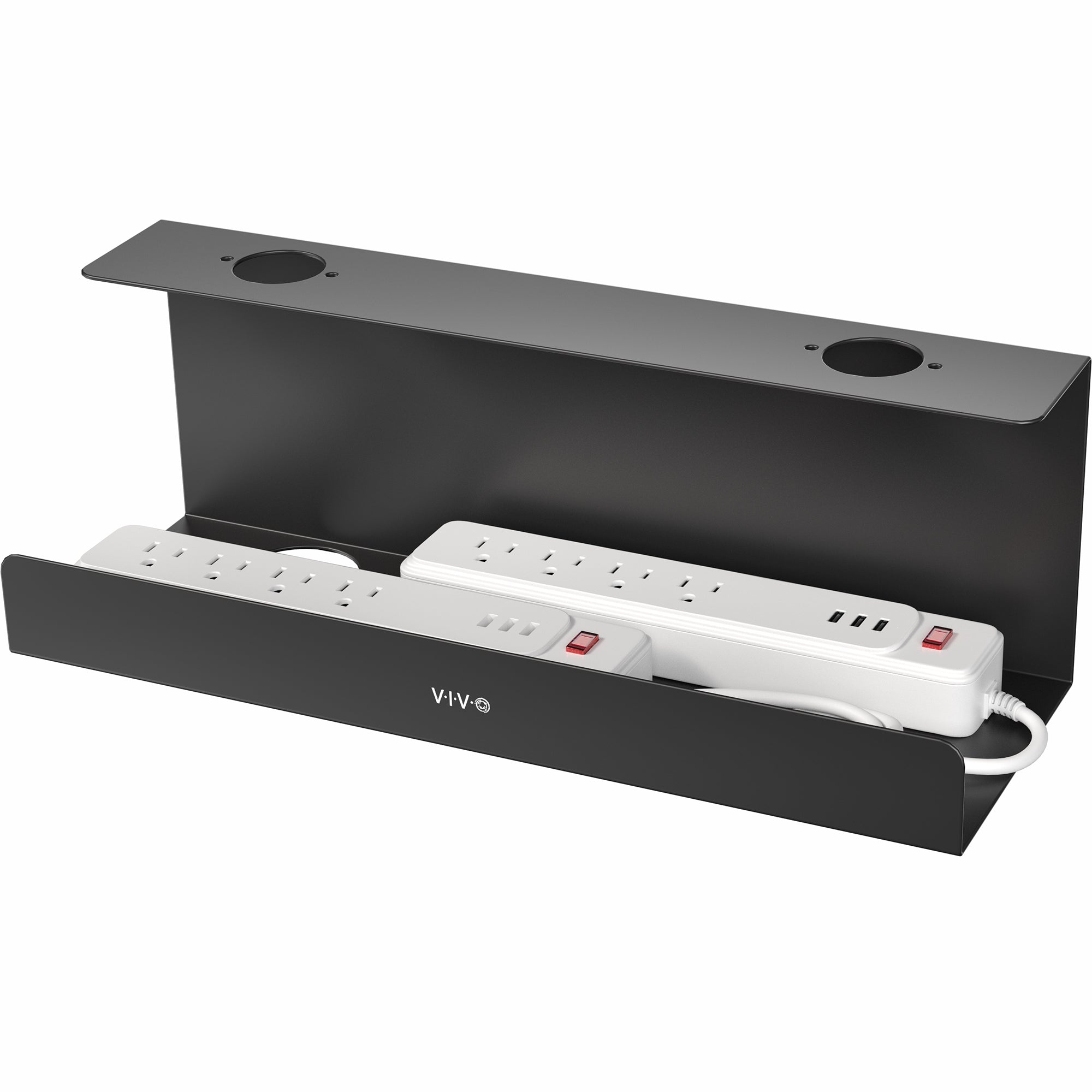 Extra deep under desk cable management tray for office storage. Low profile, sleek, and flexible with simple installation.