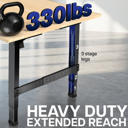 Black Premium Electric Dual-Motor Height Adjustable 4-Leg Desk Frame weight capacity and height stages