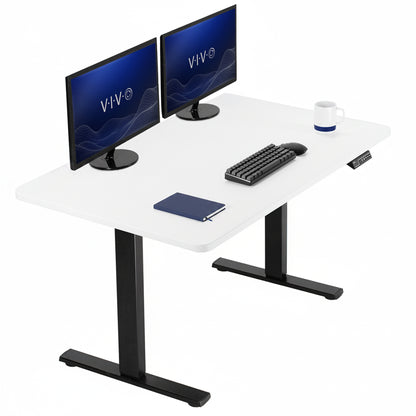 Sturdy ergonomic sit or stand active desk workstation with adjustable height using smart control panel.