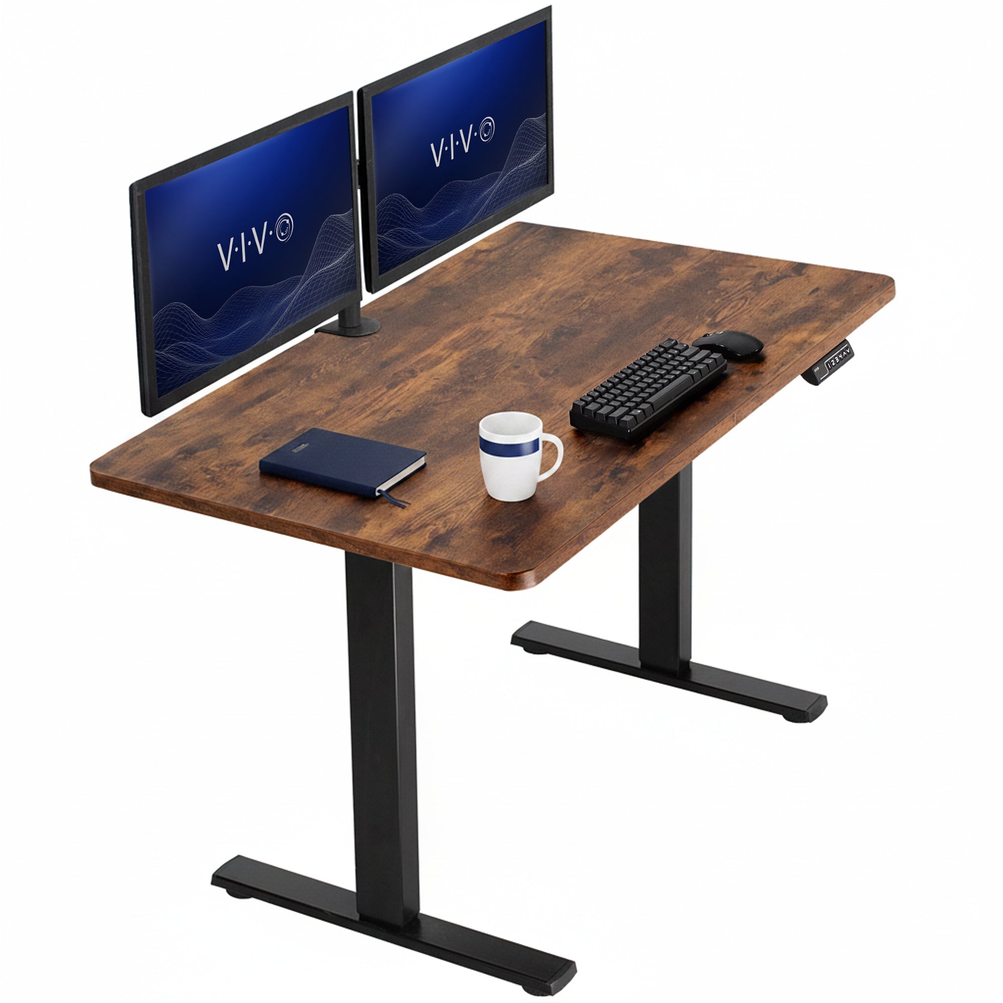 Sturdy ergonomic sit or stand active desk workstation with adjustable height using smart control panel.