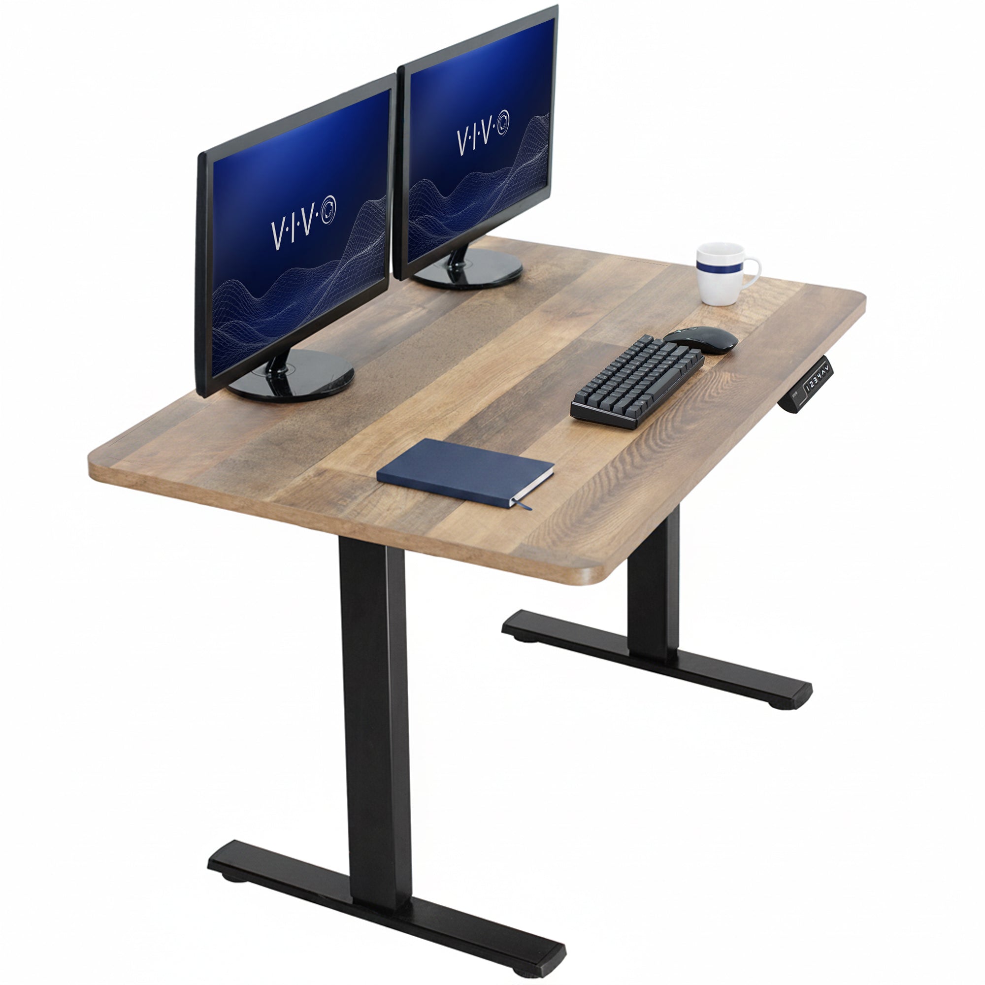 Sturdy ergonomic sit or stand active desk workstation with adjustable height using smart control panel.