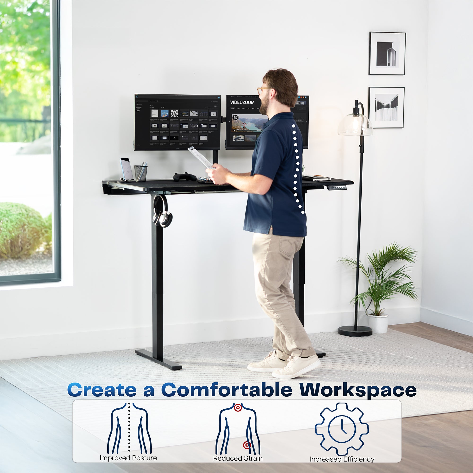 Height Adjustable Desk with Built-In Concealed Cable Trays, Complete Active Standing Workstation