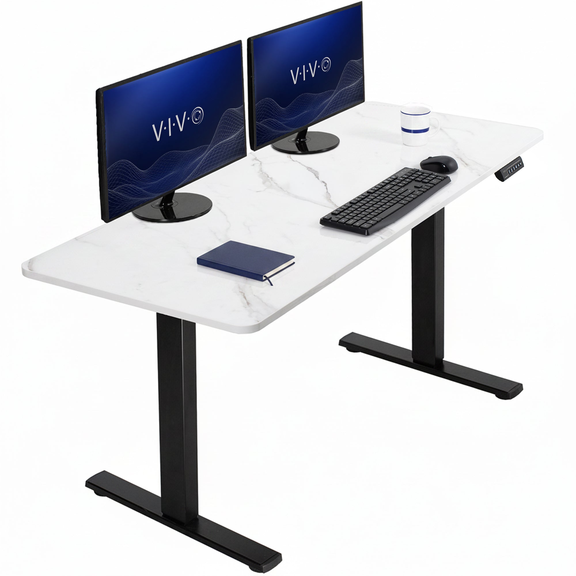 Sturdy ergonomic sit or stand active desk workstation with adjustable height using smart control panel.