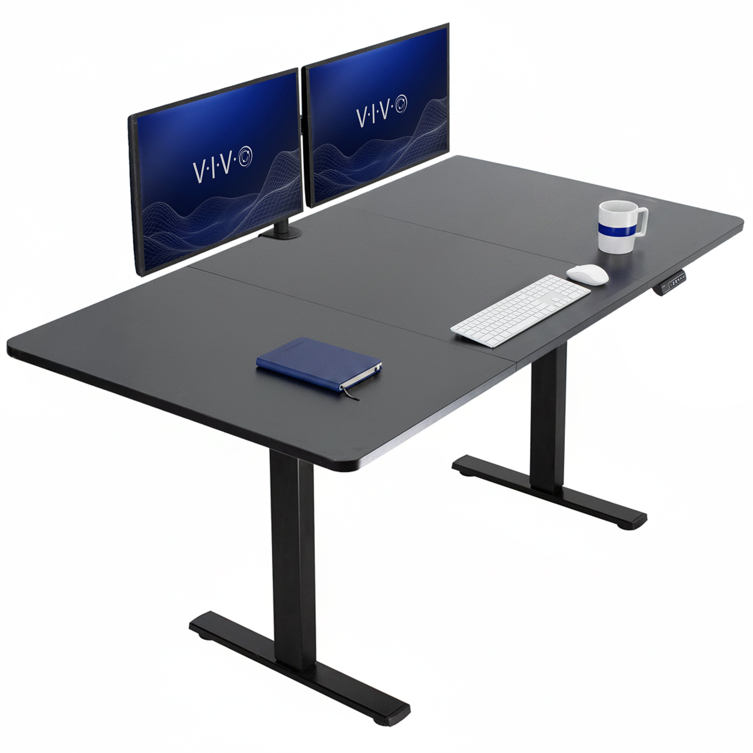 Large three split panel electric black desktop and frame.
