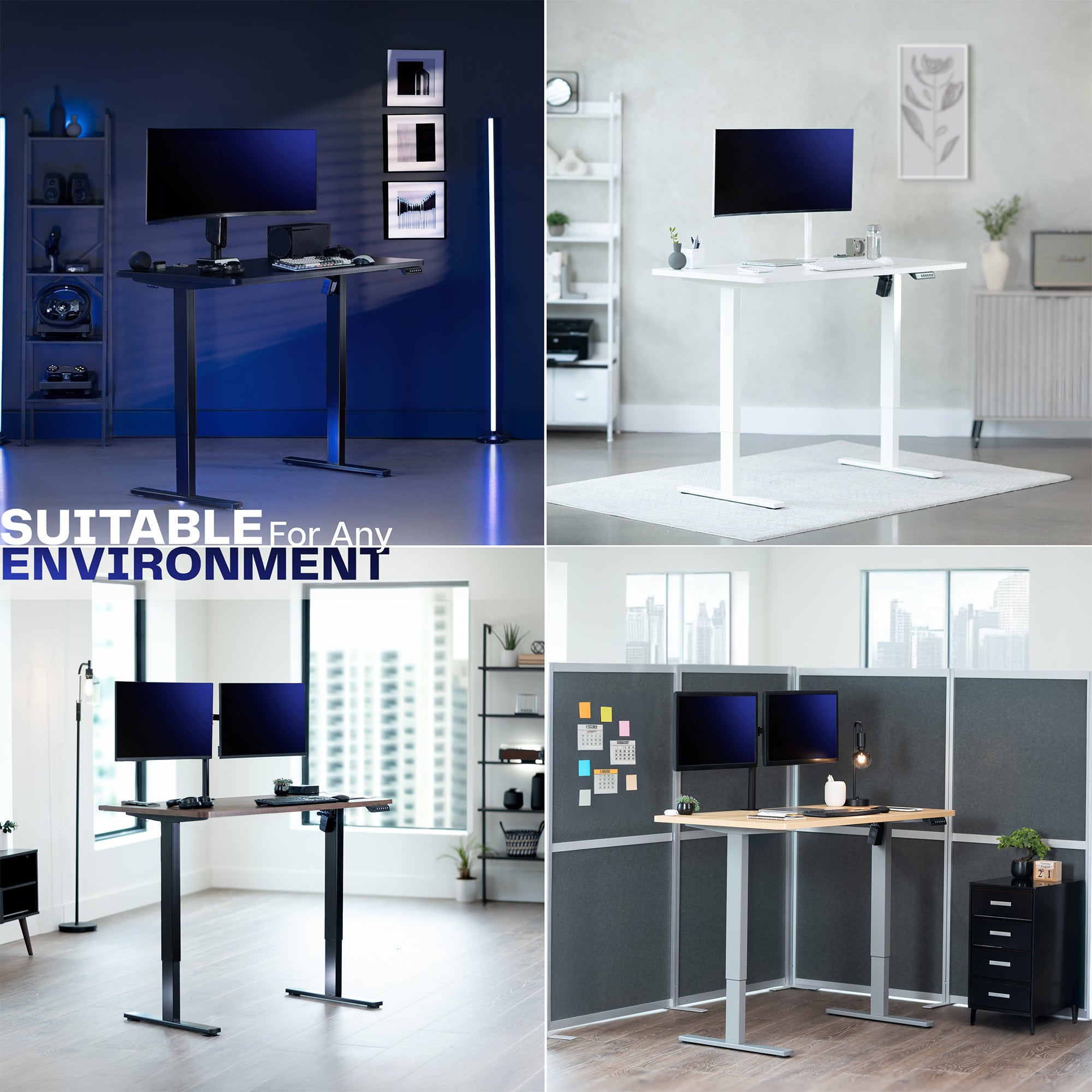 Large sturdy sit or stand modern desk with electric height adjustment options.