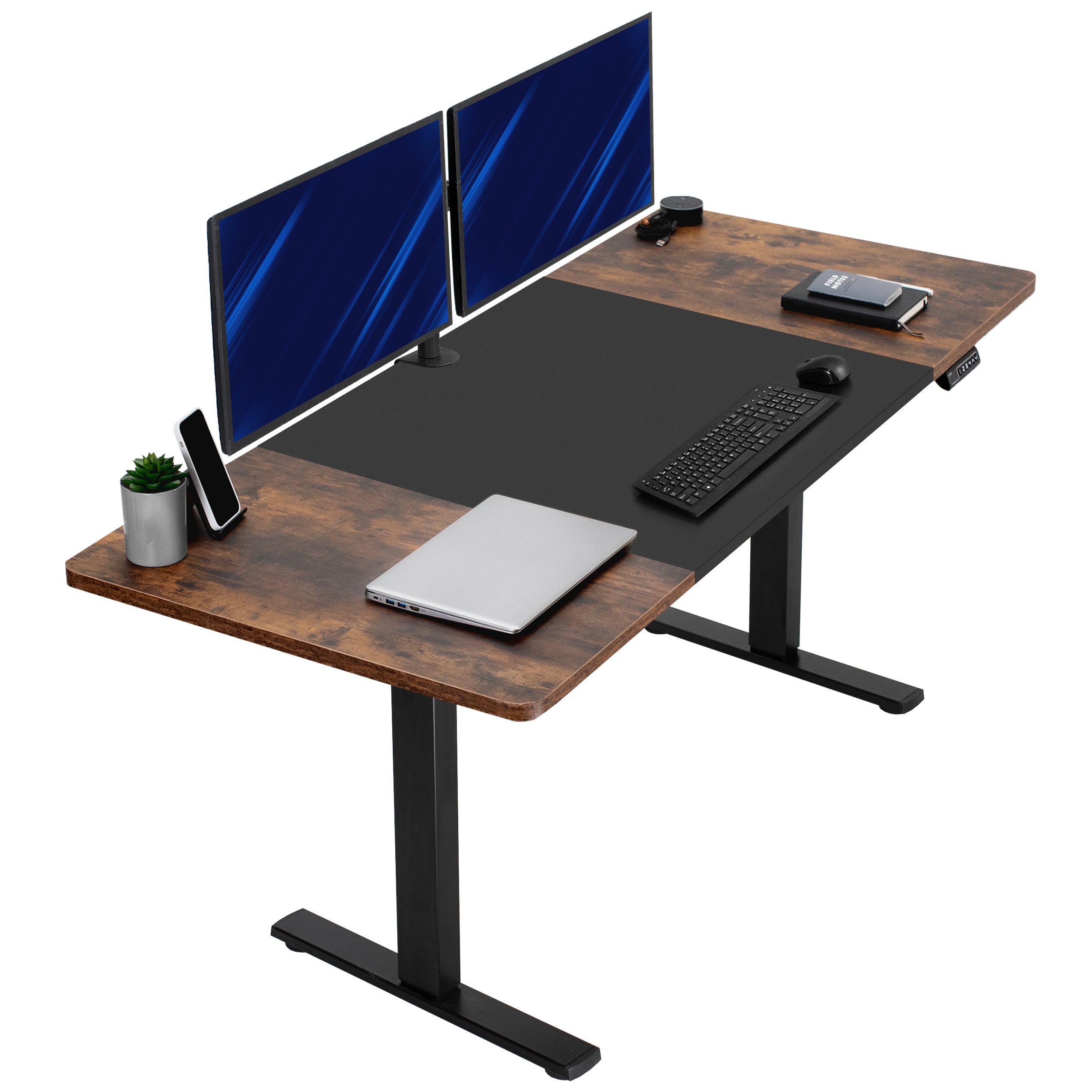 Large sturdy sit or stand modern desk with electric height adjustment options.