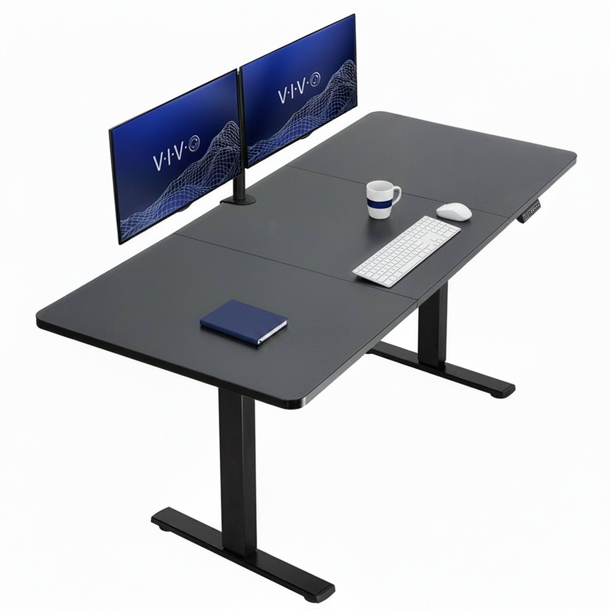 Large sturdy sit or stand modern desk with electric height adjustment options.