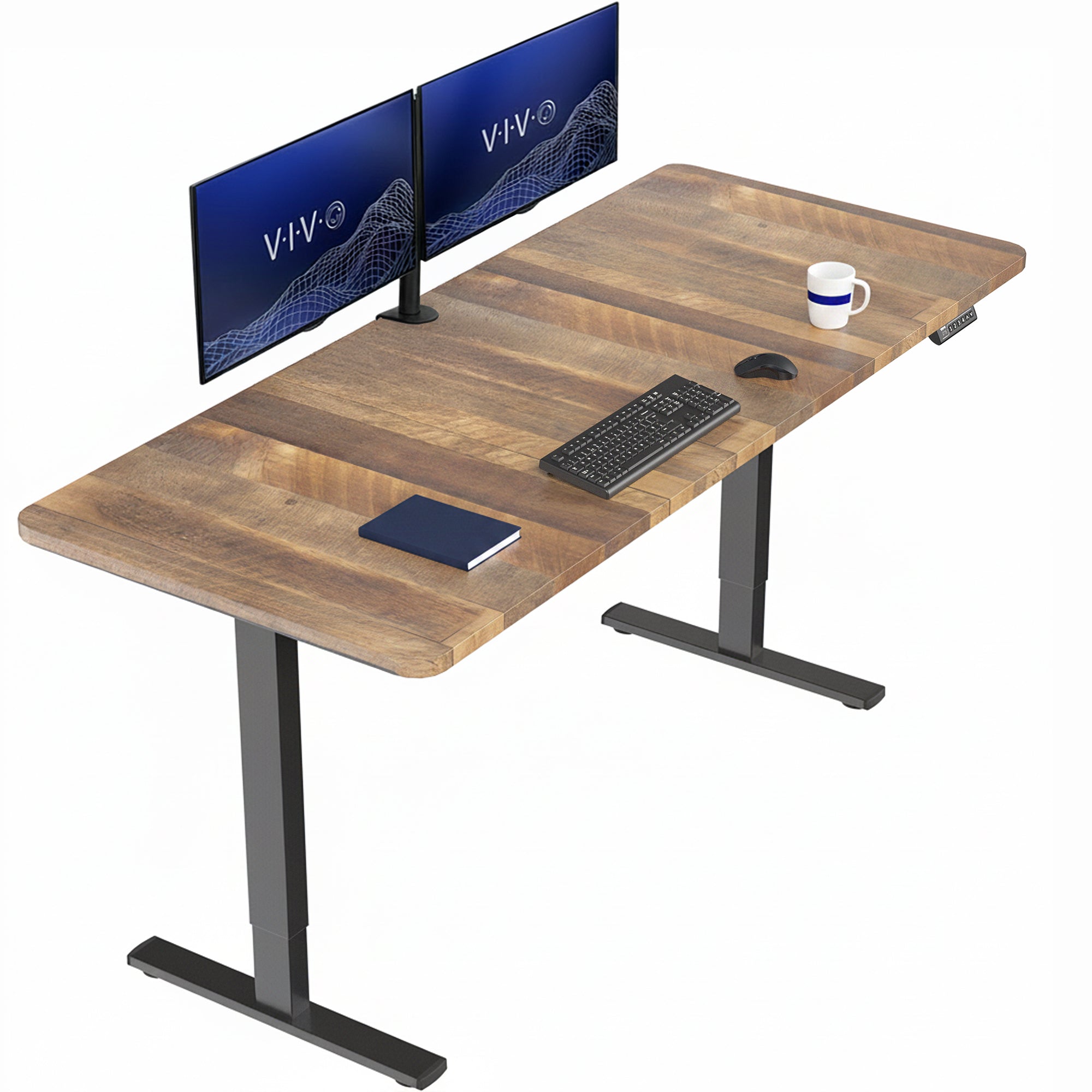 Large sturdy sit or stand modern desk with electric height adjustment options.