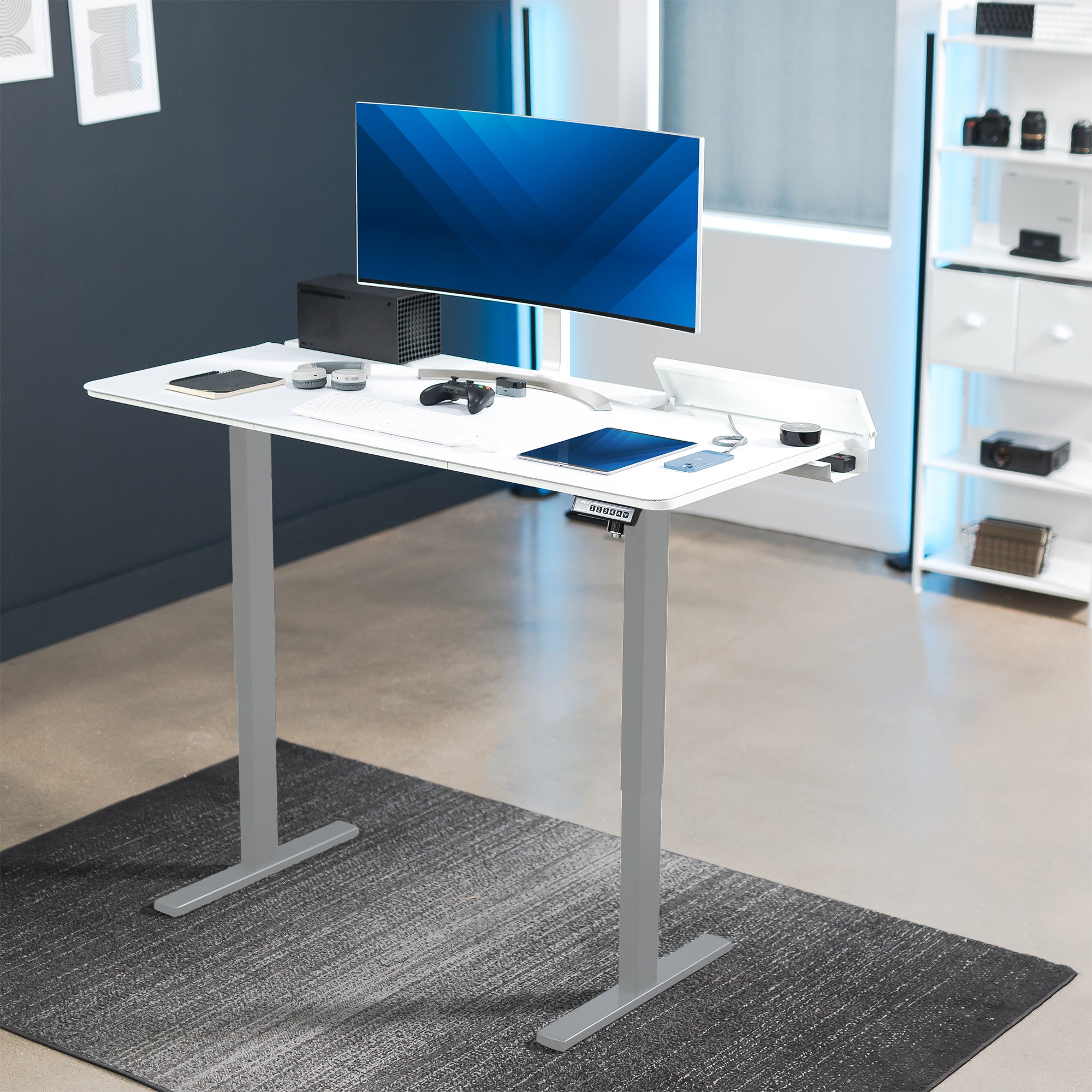 Height Adjustable Desk with Built-In Concealed Cable Trays, Complete Active Standing Workstation