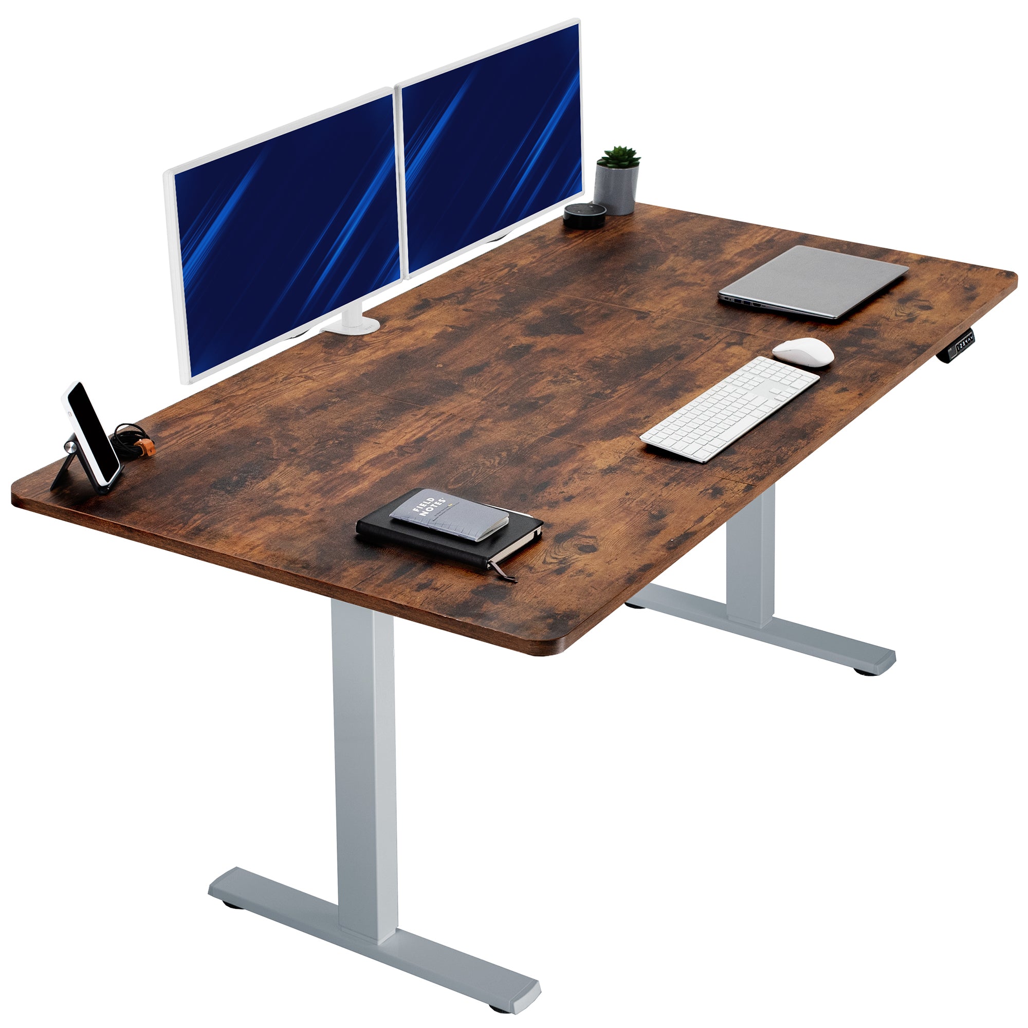 Large sturdy sit or stand modern desk with electric height adjustment options.