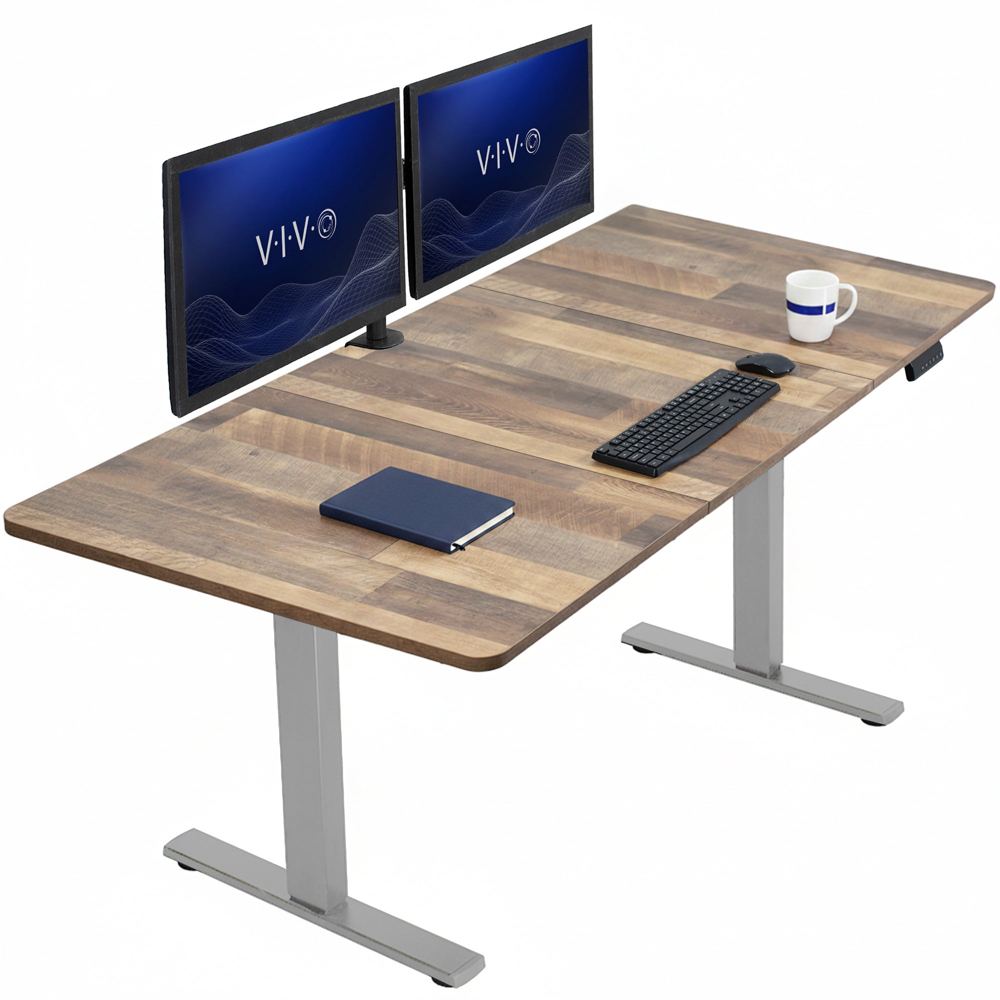 Large sturdy sit or stand modern desk with electric height adjustment options.
