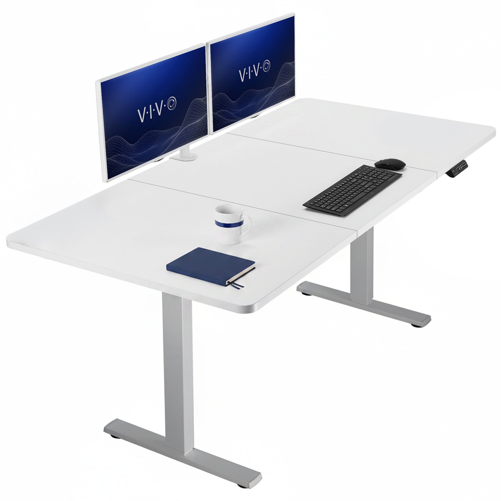 Large sturdy sit or stand modern desk with electric height adjustment options.