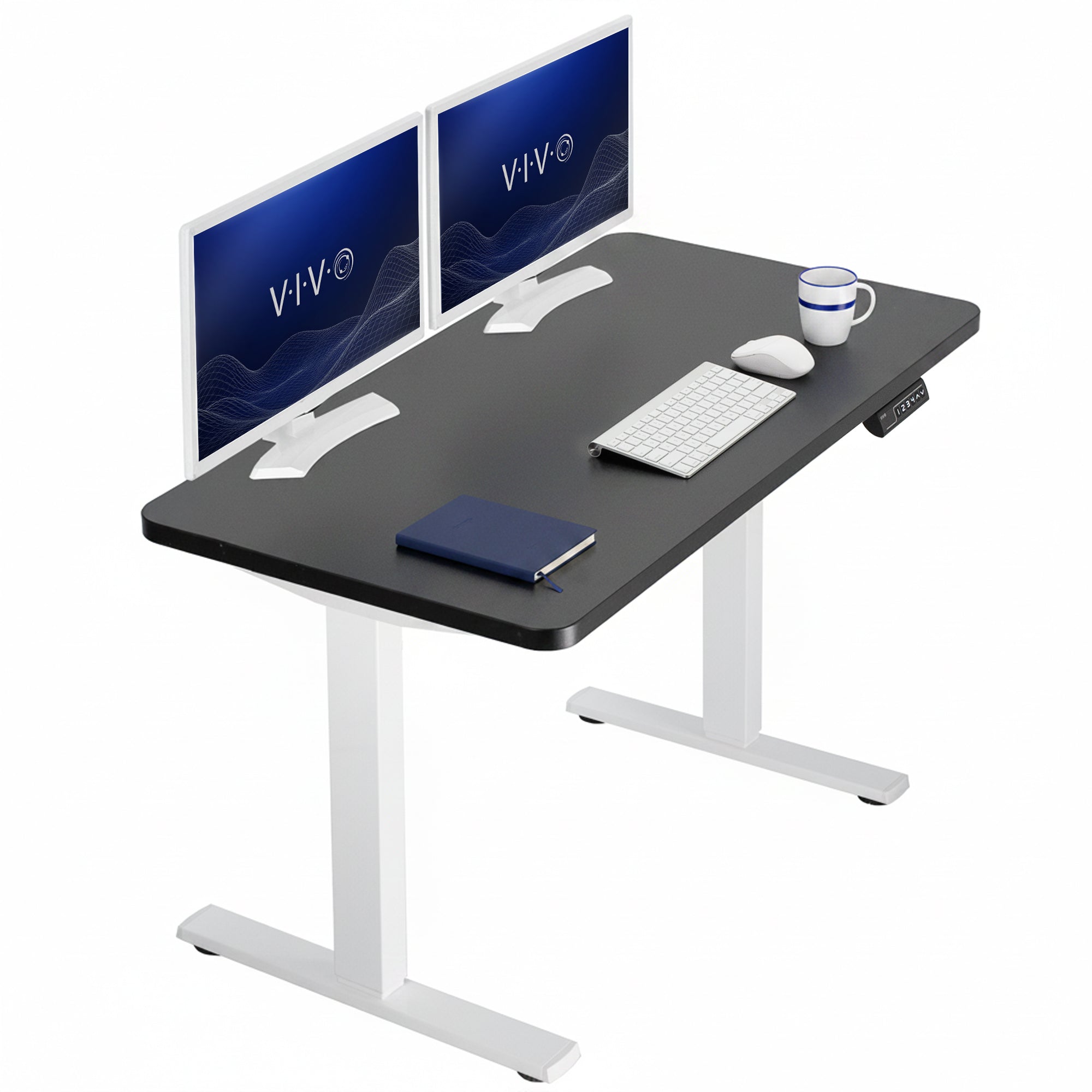 Sturdy ergonomic sit or stand active desk workstation with adjustable height using smart control panel.