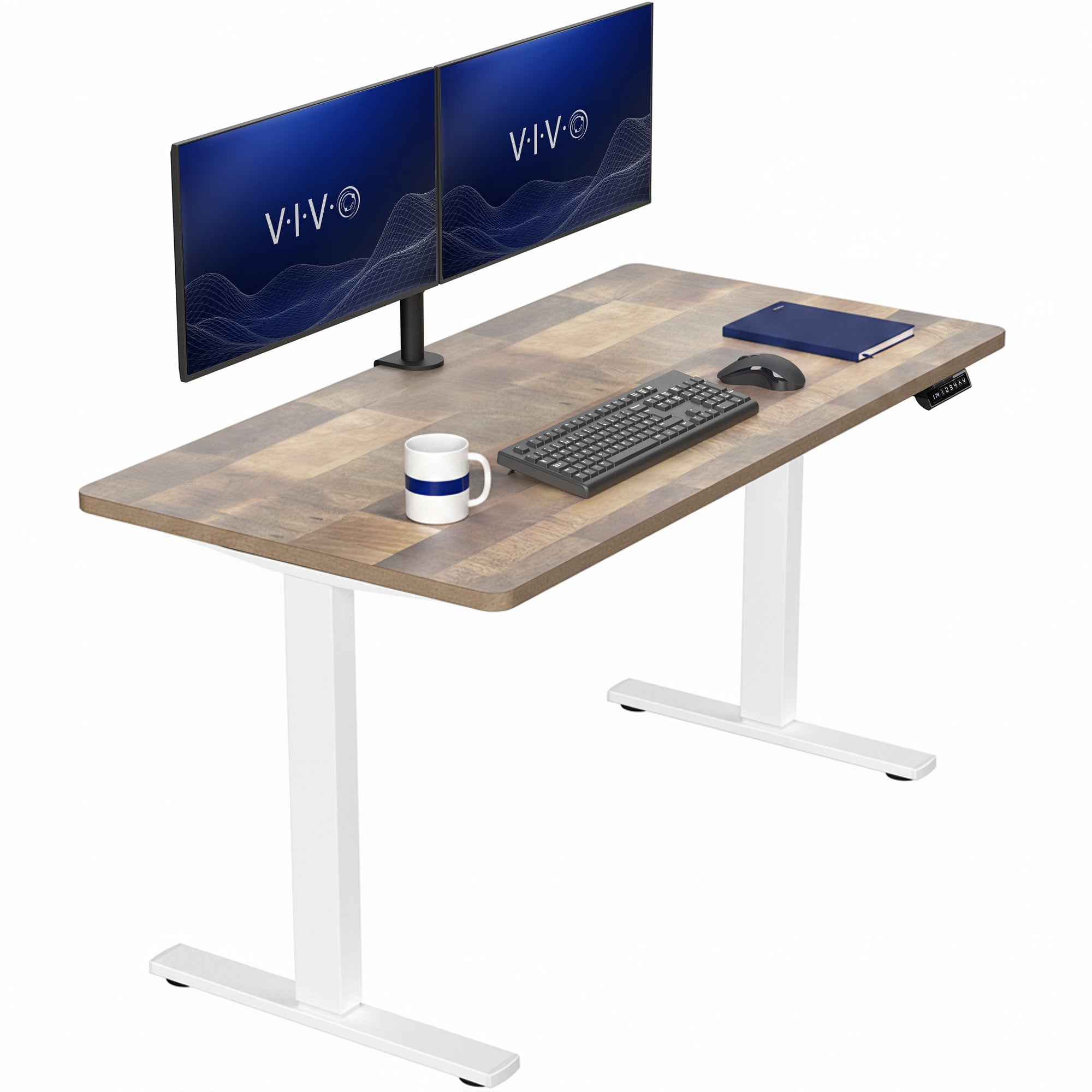 Sturdy ergonomic sit or stand active desk workstation with adjustable height using smart control panel.
