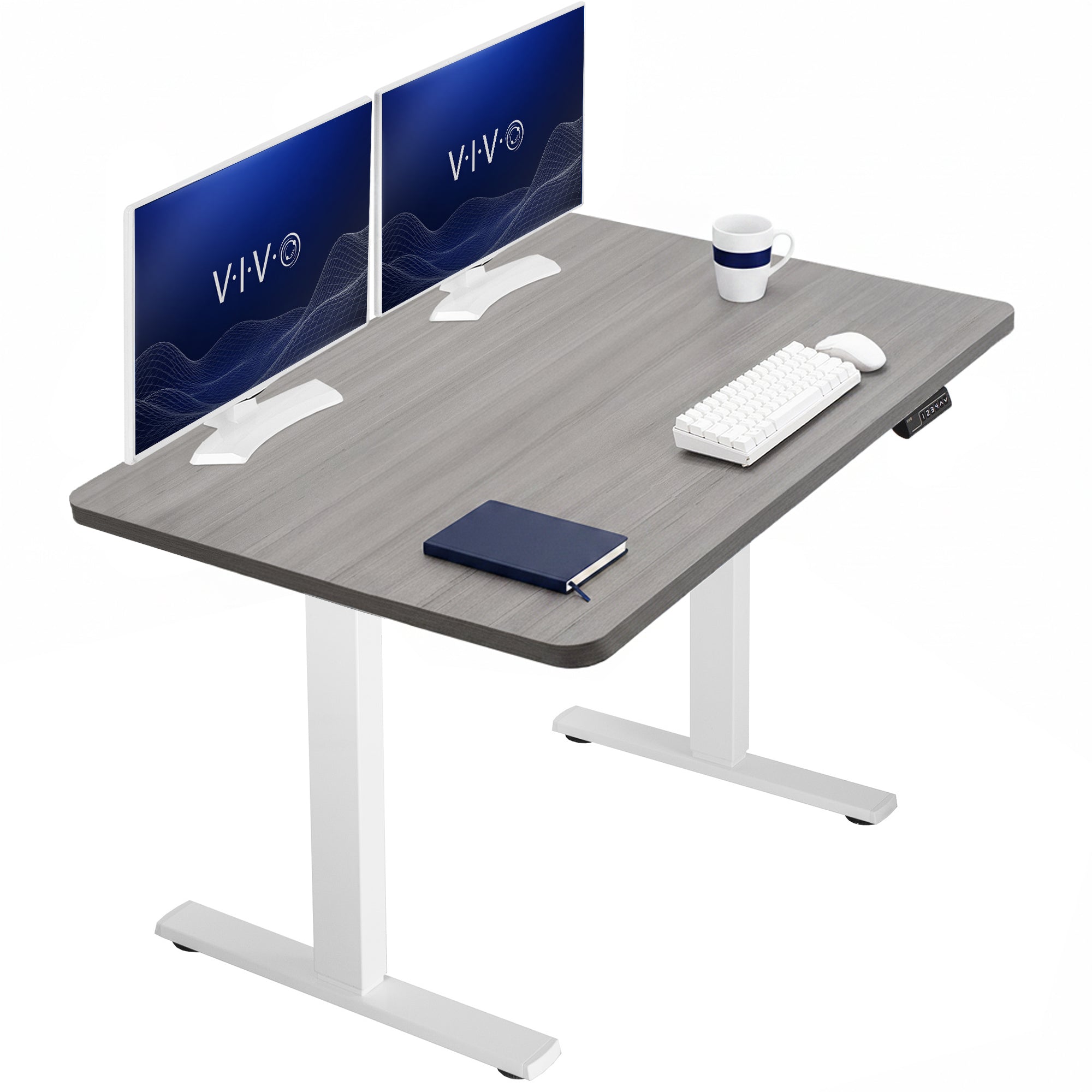 Sturdy ergonomic sit or stand active desk workstation with adjustable height using smart control panel.