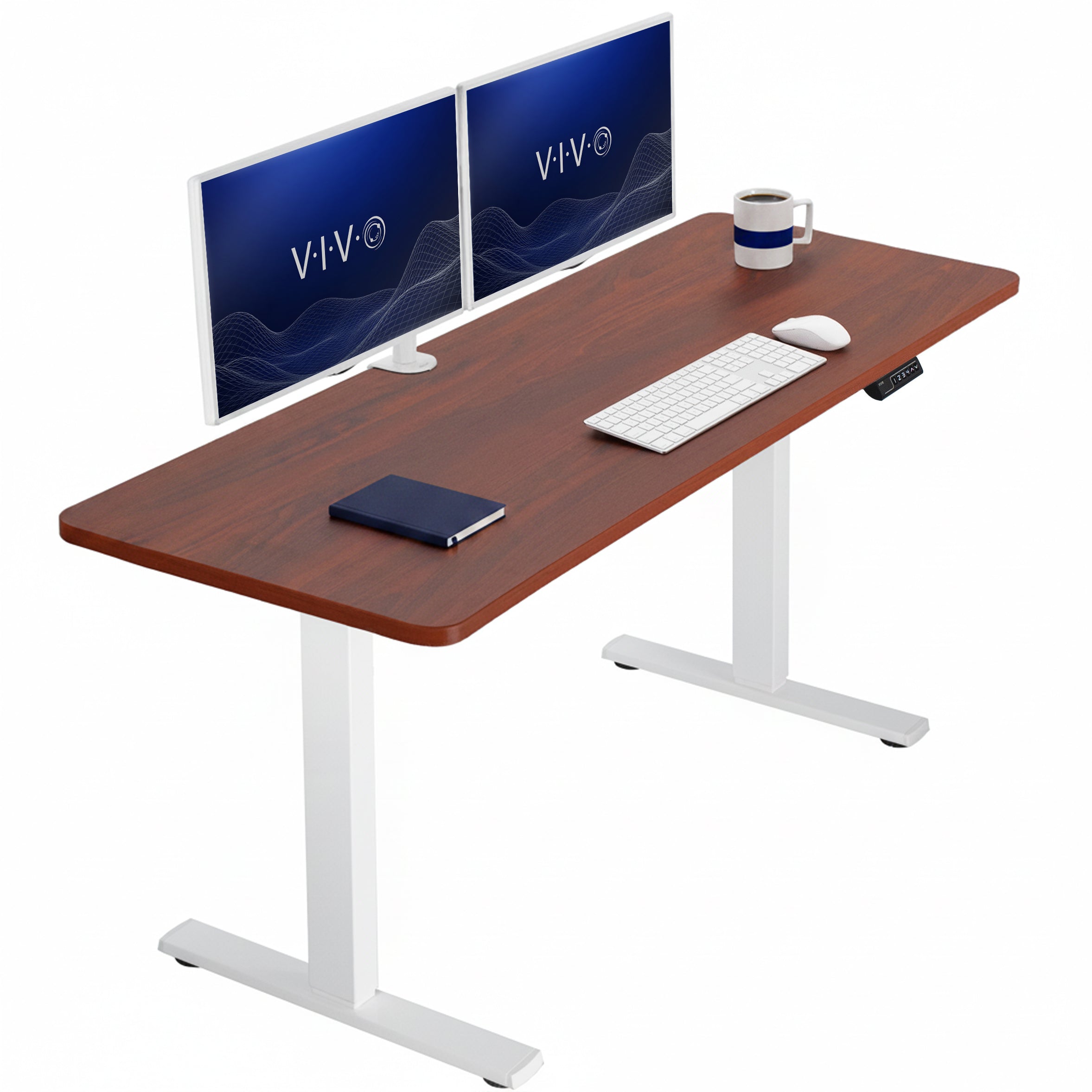 Sturdy ergonomic sit or stand active desk workstation with adjustable height using smart control panel.