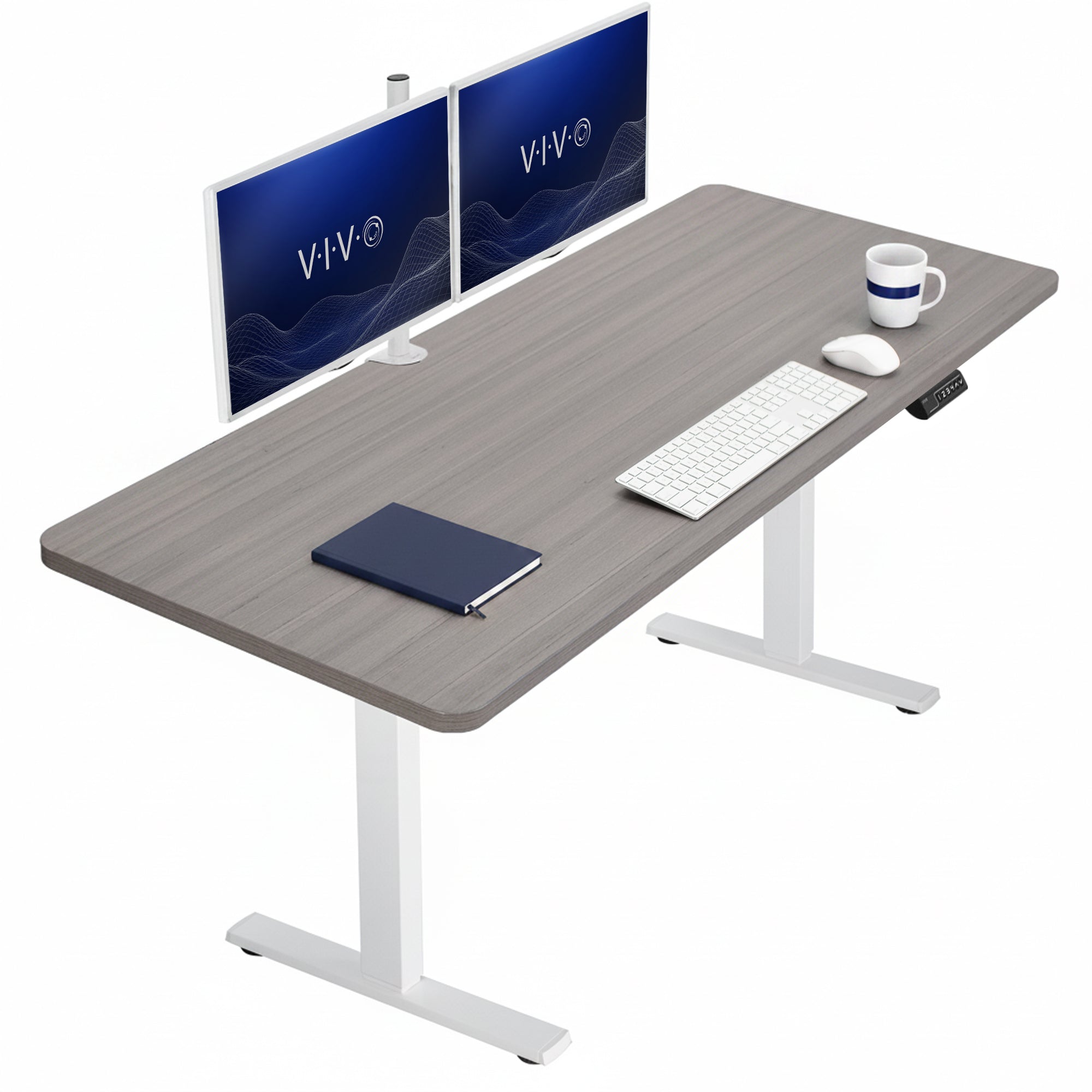 Sturdy ergonomic sit or stand active desk workstation with adjustable height using smart control panel.