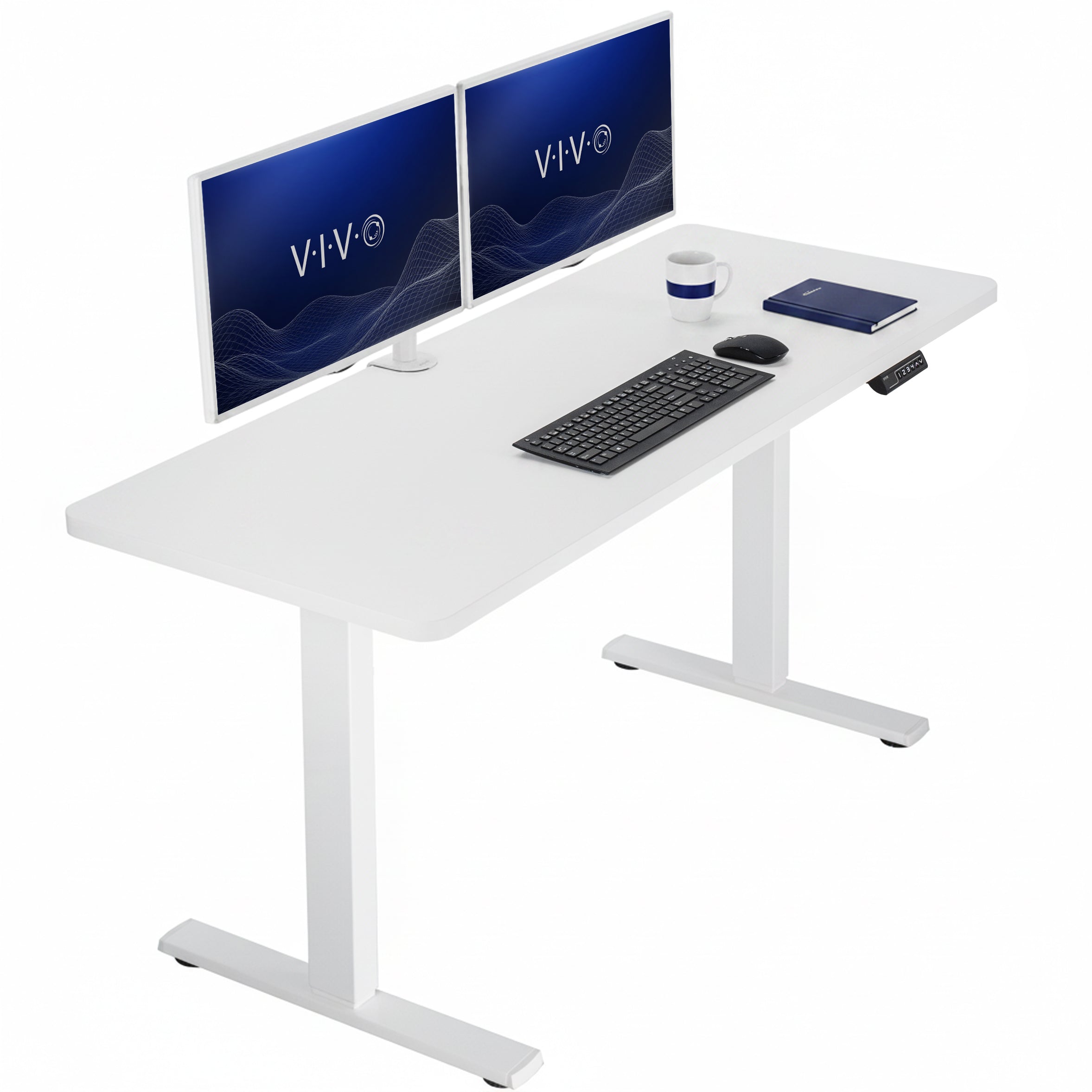 Sturdy ergonomic sit or stand active desk workstation with adjustable height using smart control panel.