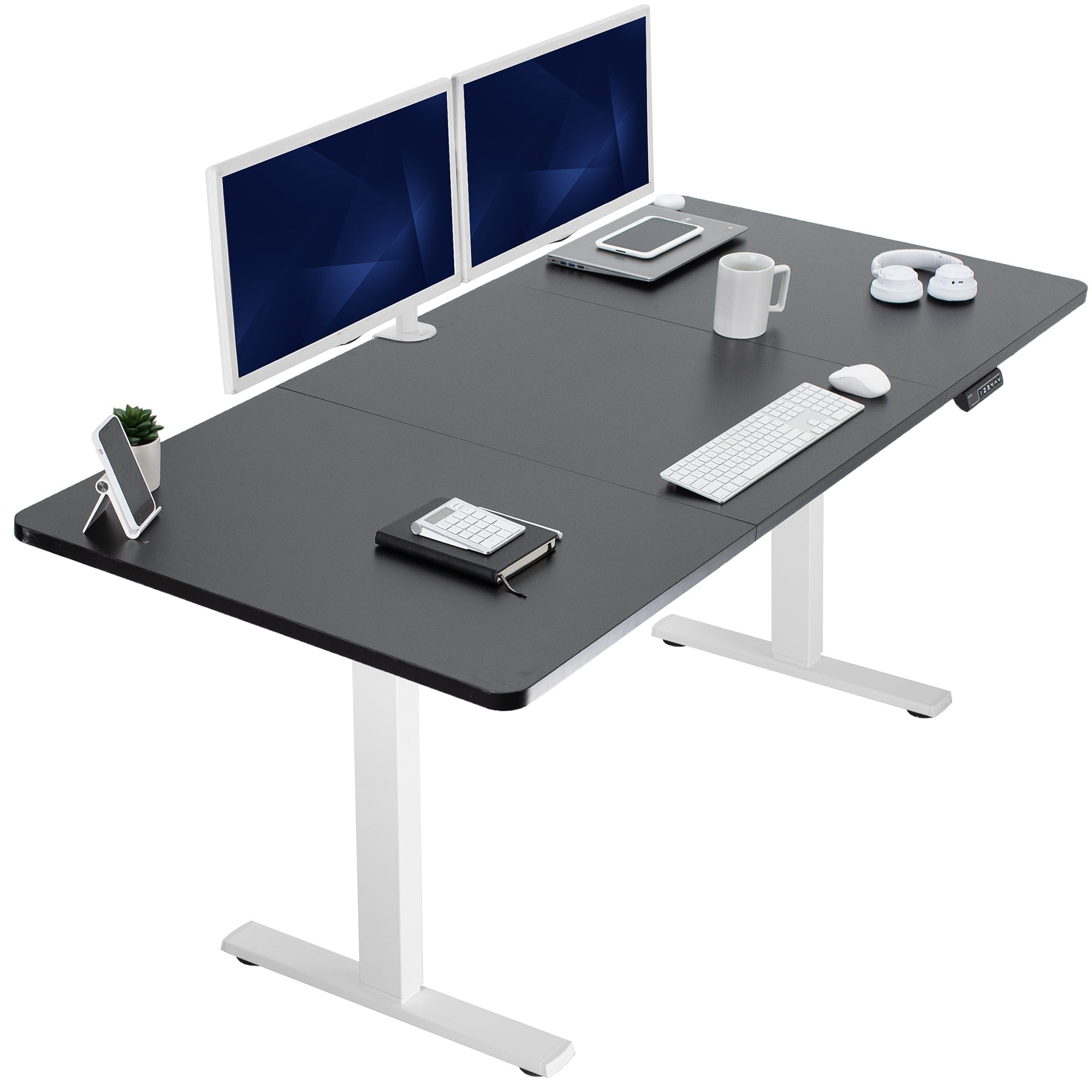 Large sturdy sit or stand modern desk with electric height adjustment options.
