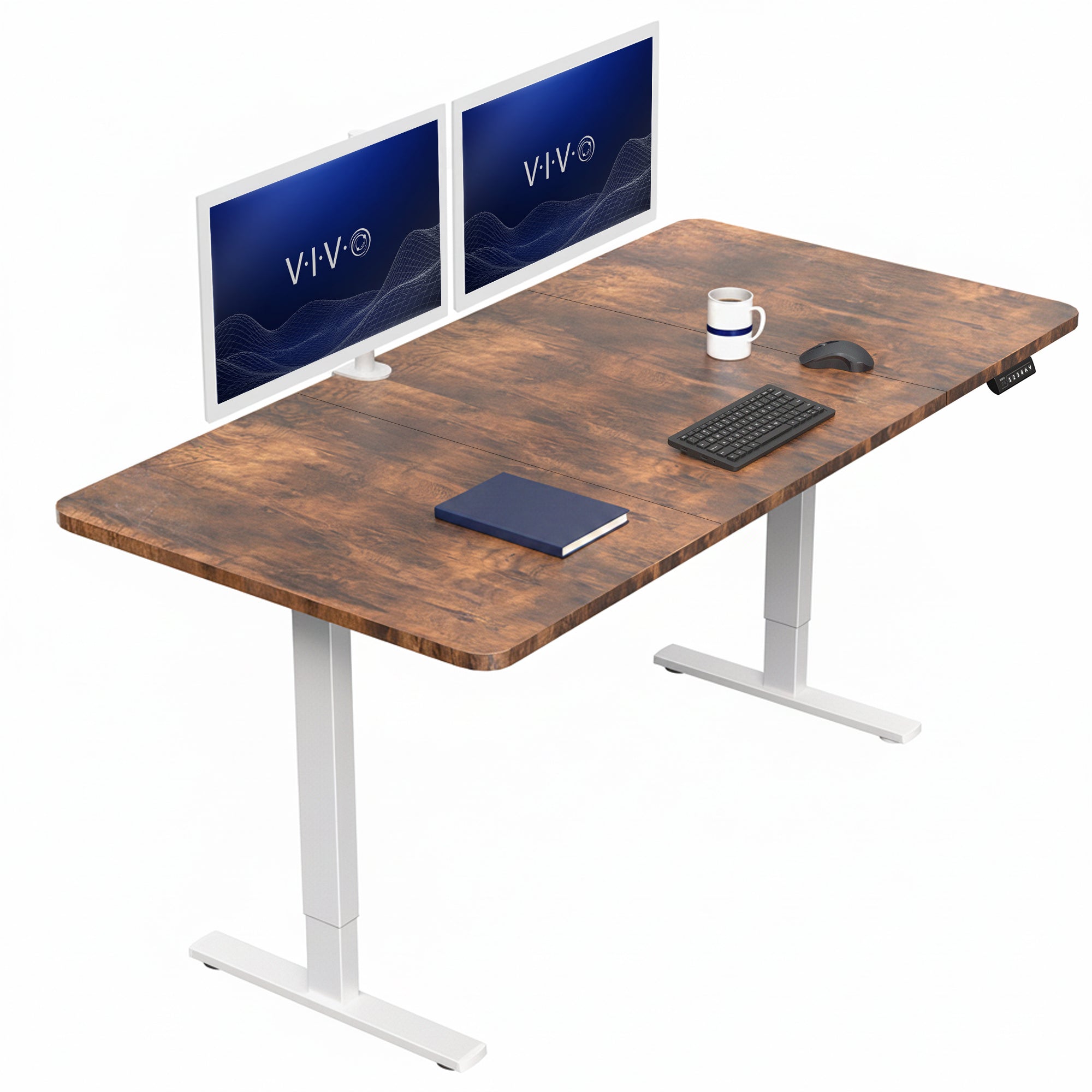 Large sturdy sit or stand modern desk with electric height adjustment options.