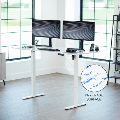 Large sturdy sit or stand modern desk with electric height adjustment options.