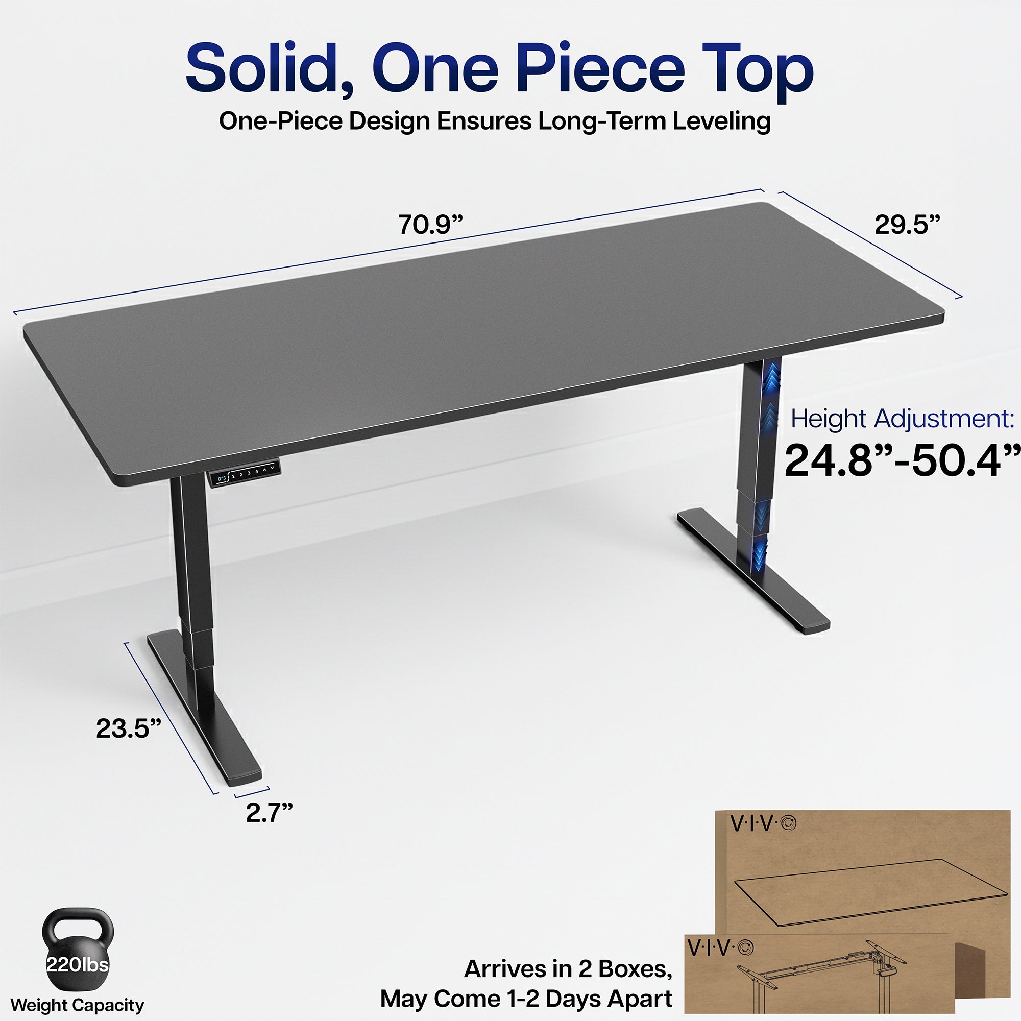 Heavy-duty electric height adjustable desktop workstation for active sit or stand efficient workspace.