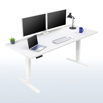 Heavy-duty electric height adjustable desktop workstation for active sit or stand efficient workspace.