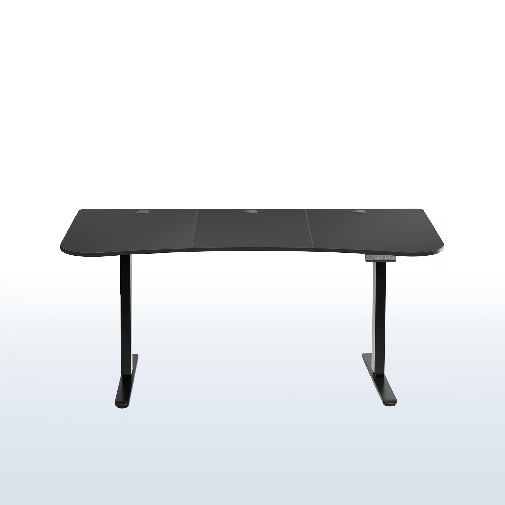 Heavy-duty electric sit to stand height adjustable ergonomic desk workstation with programmable memory controller for convenient productive workspace.