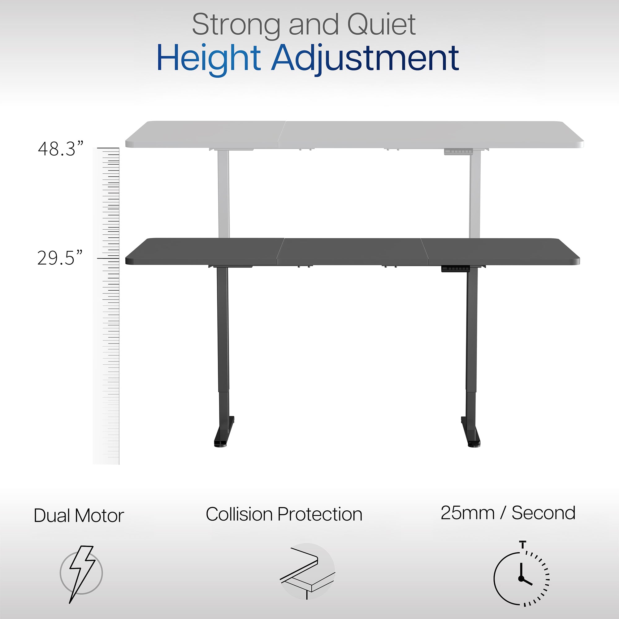 83 x 30 inch dual motor electric desk featuring smart controller height adjustment with memory settings