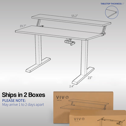 Easy hand crank height adjustment to transition from sitting to standing without utilizing electricity.