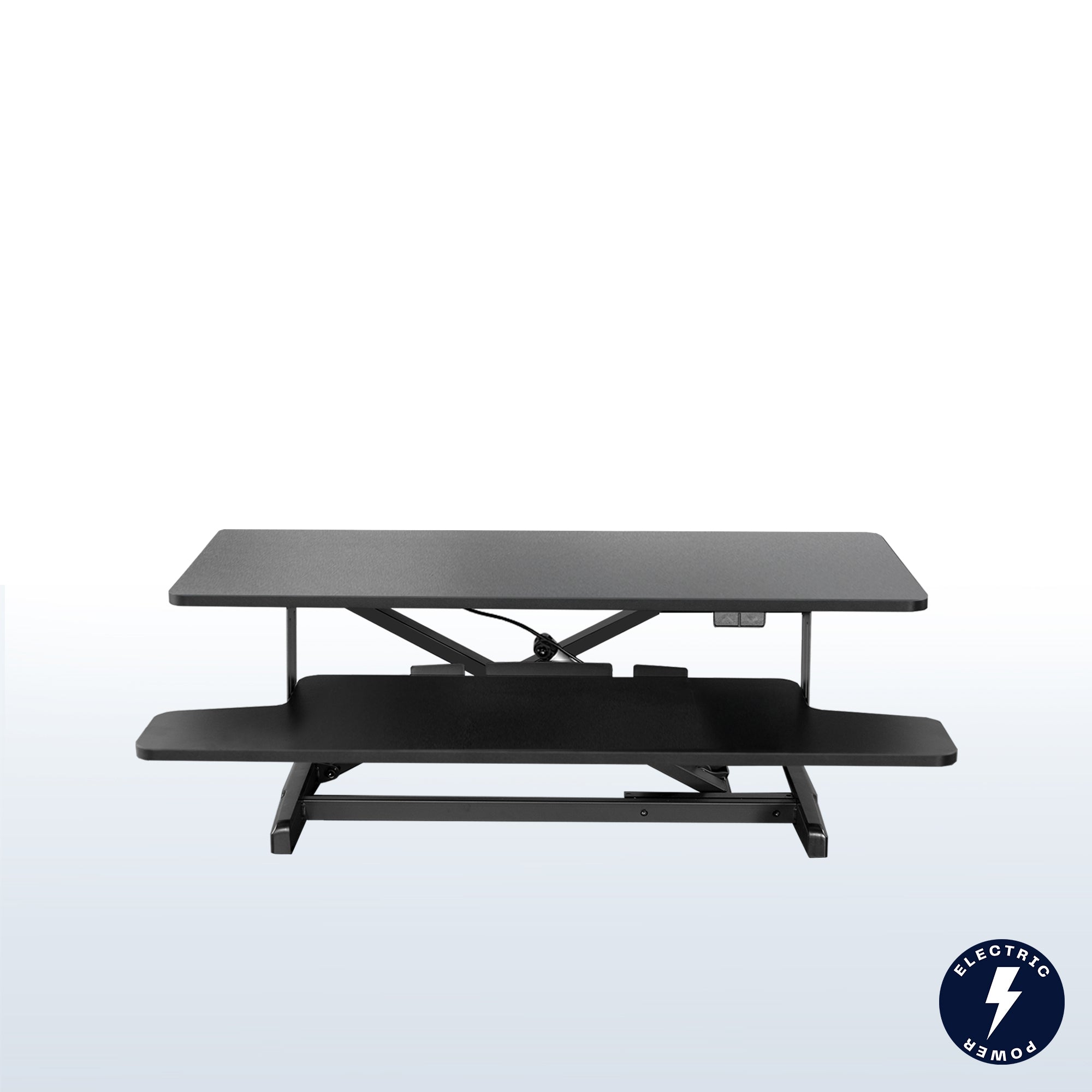 Electric Motor Desk Converter, Height Adjustable Riser, Sit to Stand Dual Monitor and Laptop Workstation with Wide Keyboard Tray