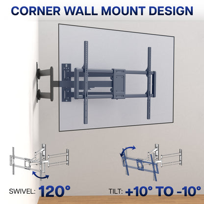 Corner Large TV Wall Mount for 46" to 100" Screens with swivel and tilt features on a white background.
