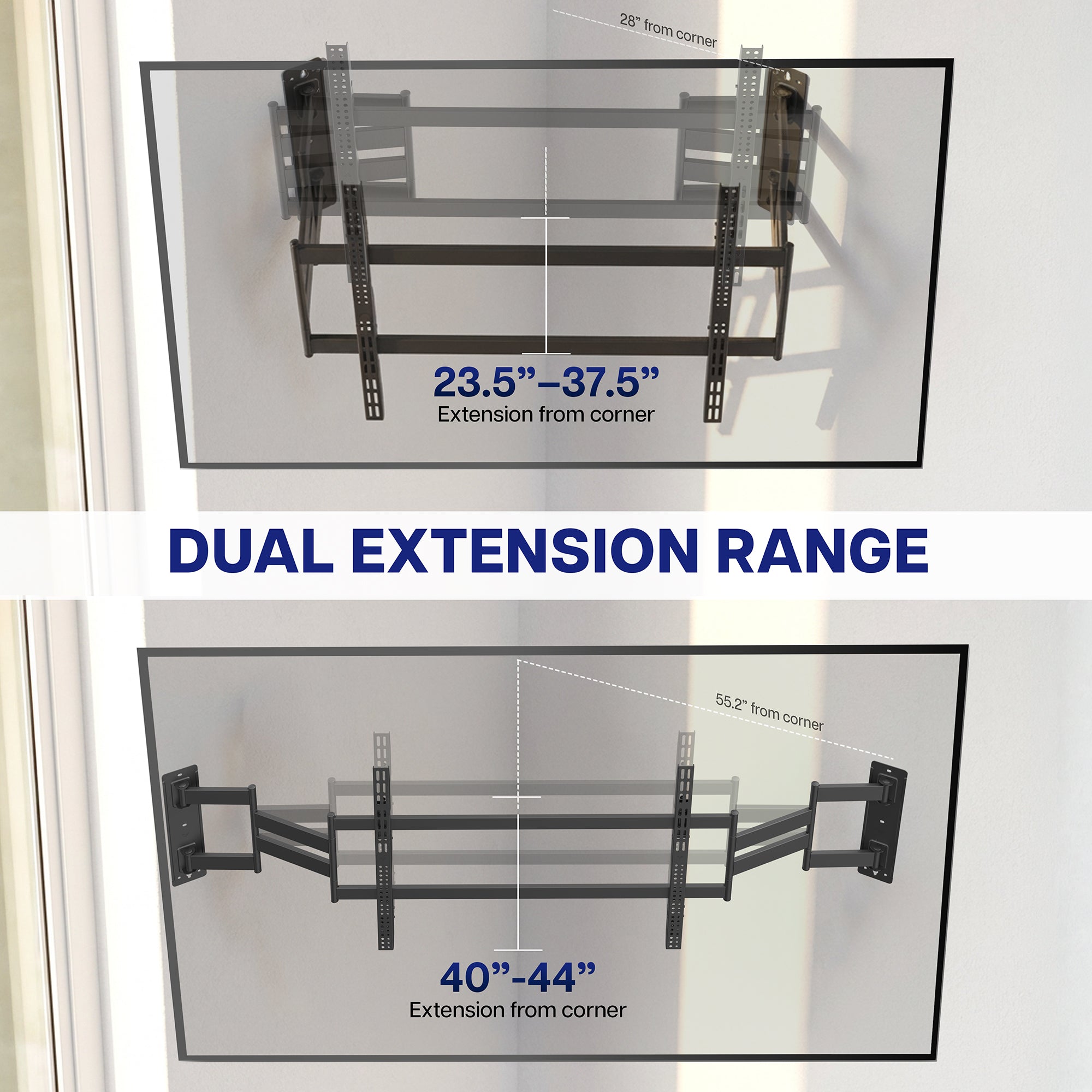 Low Profile Corner Large TV Wall Mount - 75" to 120" Screens
