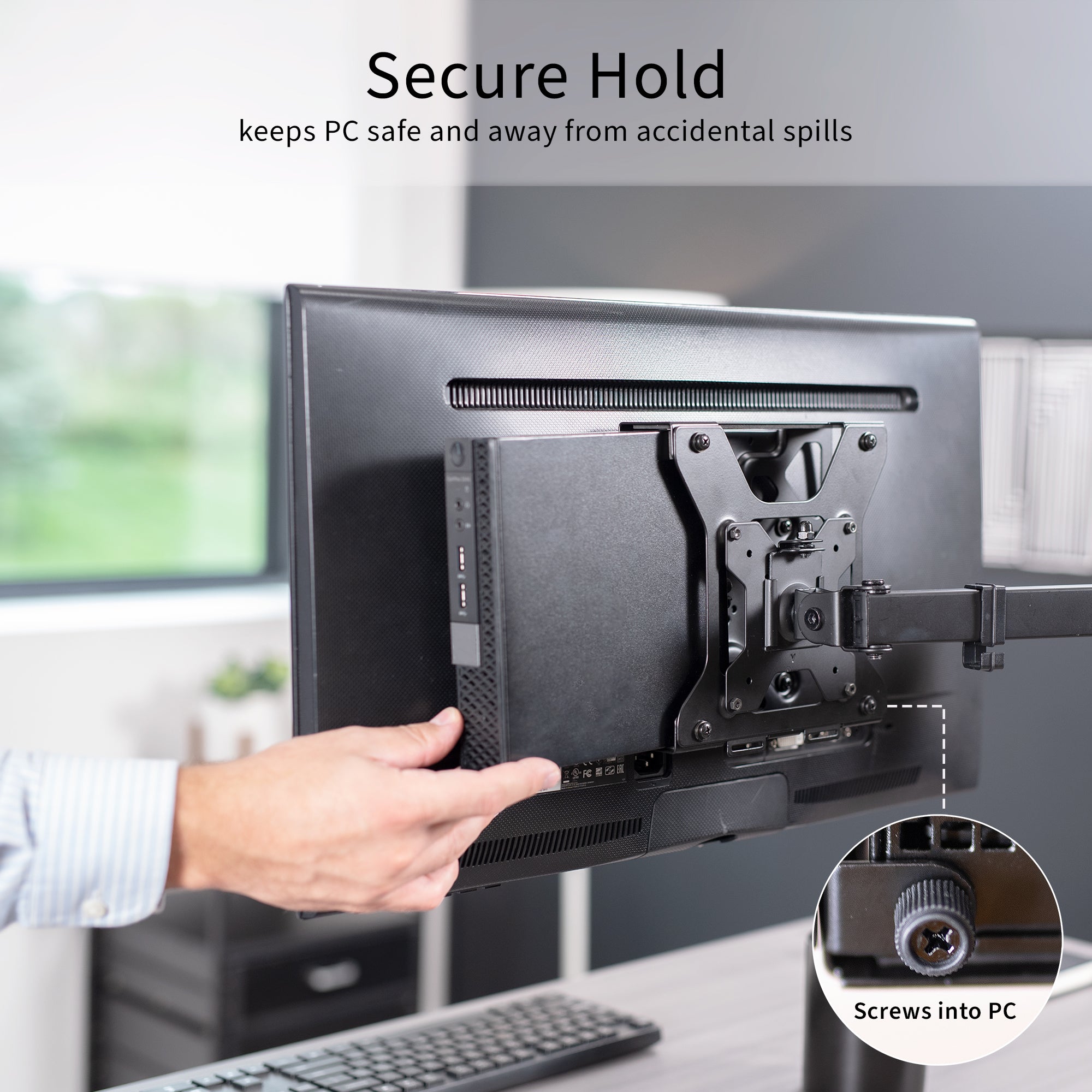 Mount Designed for Dell OptiPlex Micro on the back of a monitor