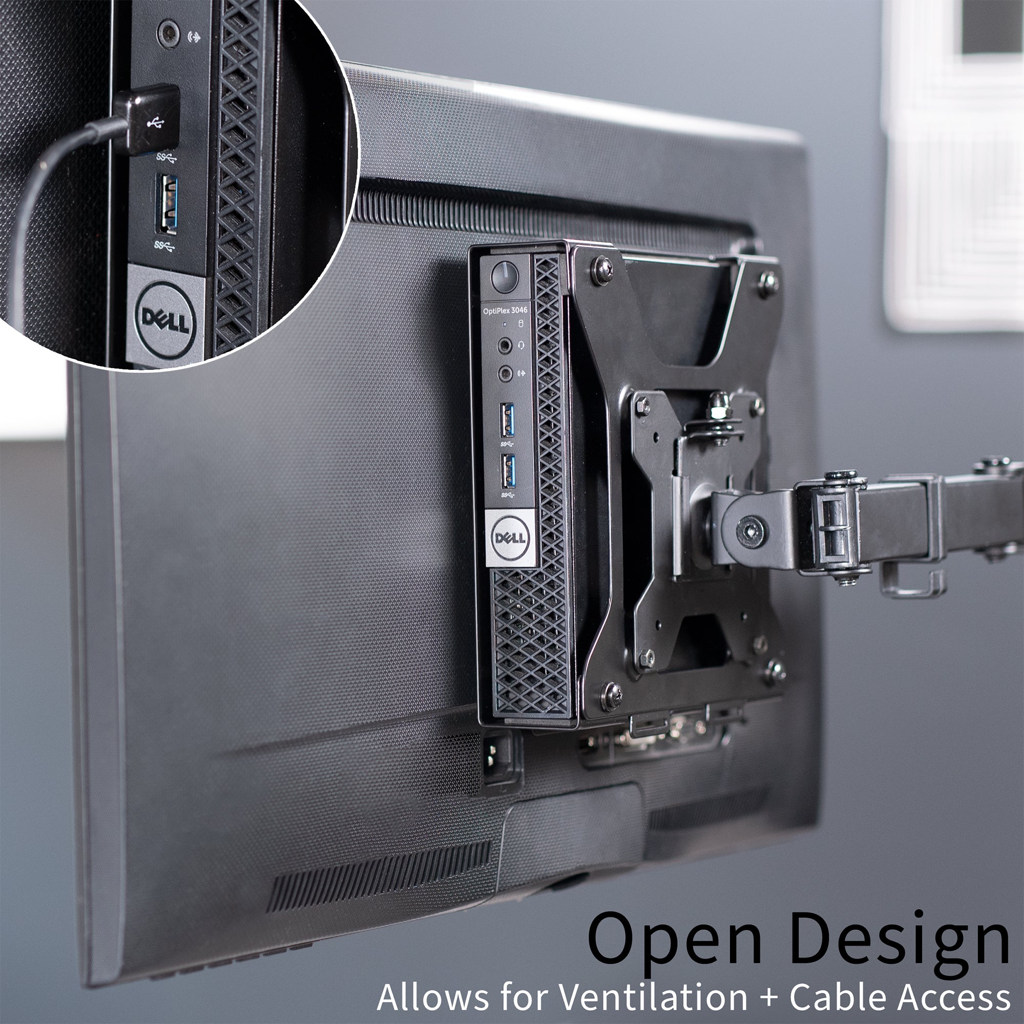 Open design allows for ventilation and cable access.